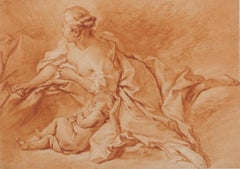 La maternité paisible : le bébé endormi - gravure