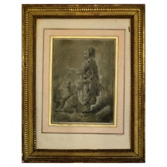 Francois Boucher Woman with Dog Original Drawing