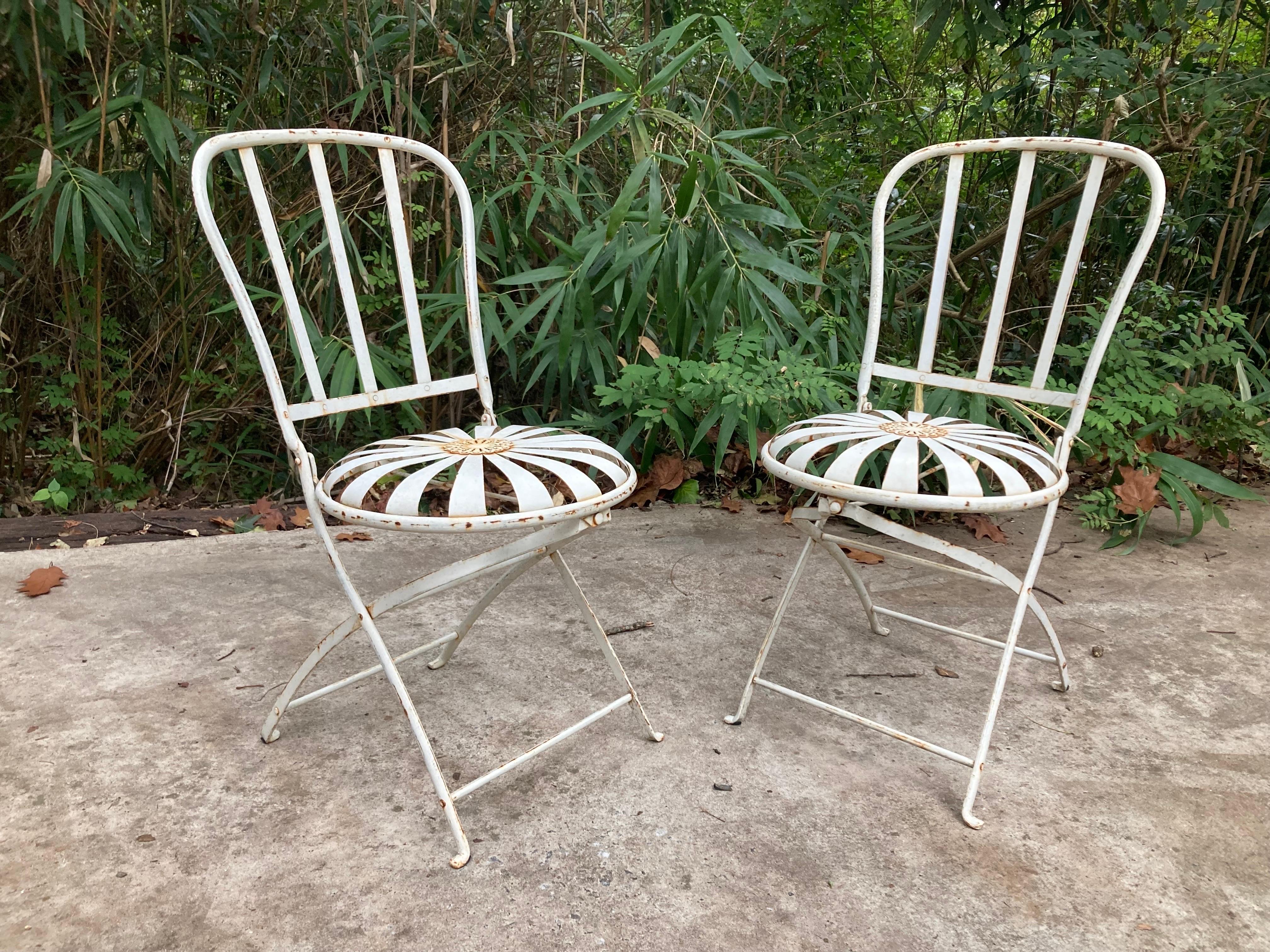 Mid-Century Modern francois carre antique folding cafe chairs - a pair For Sale