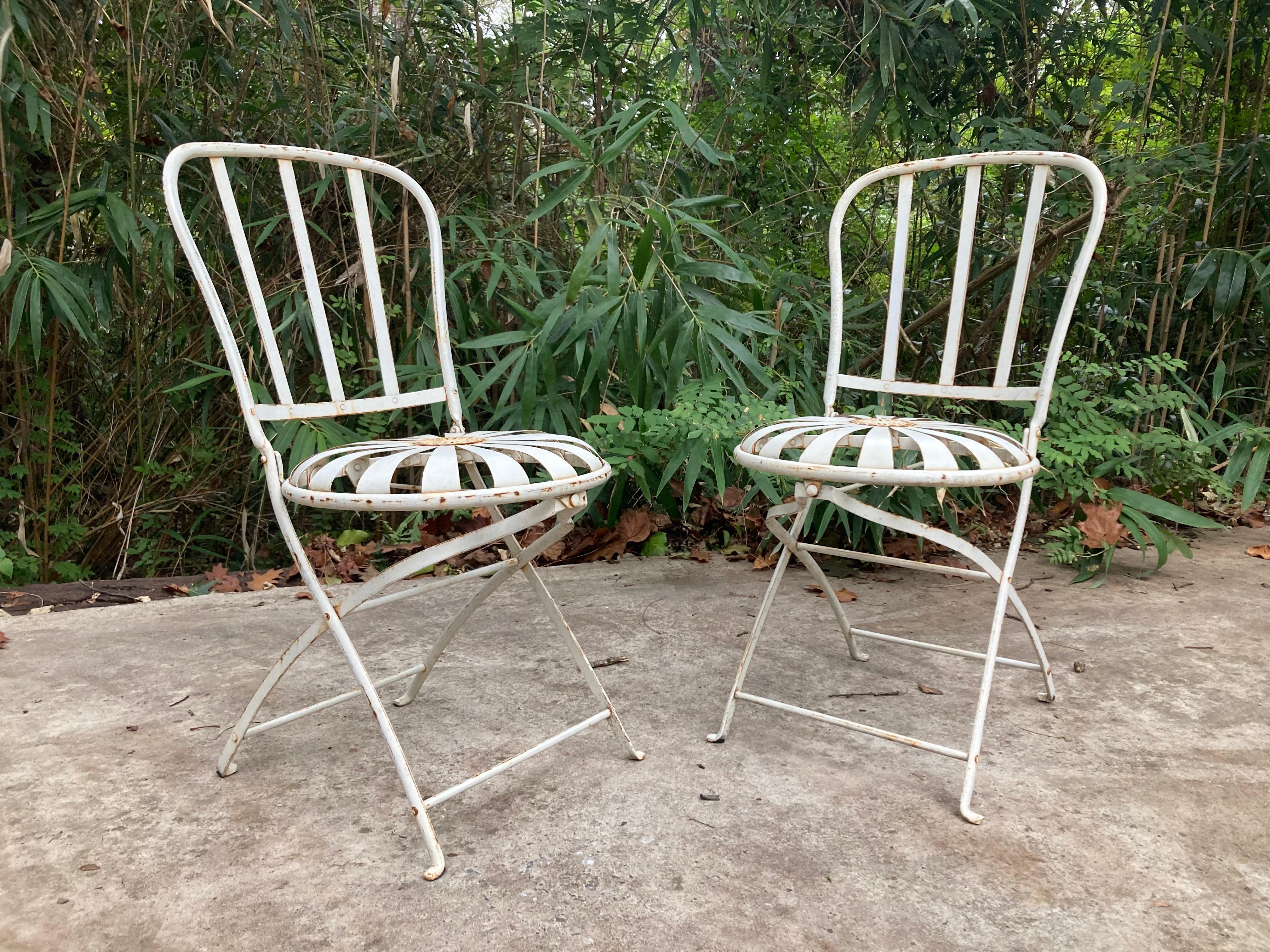 French francois carre antique folding cafe chairs - a pair For Sale
