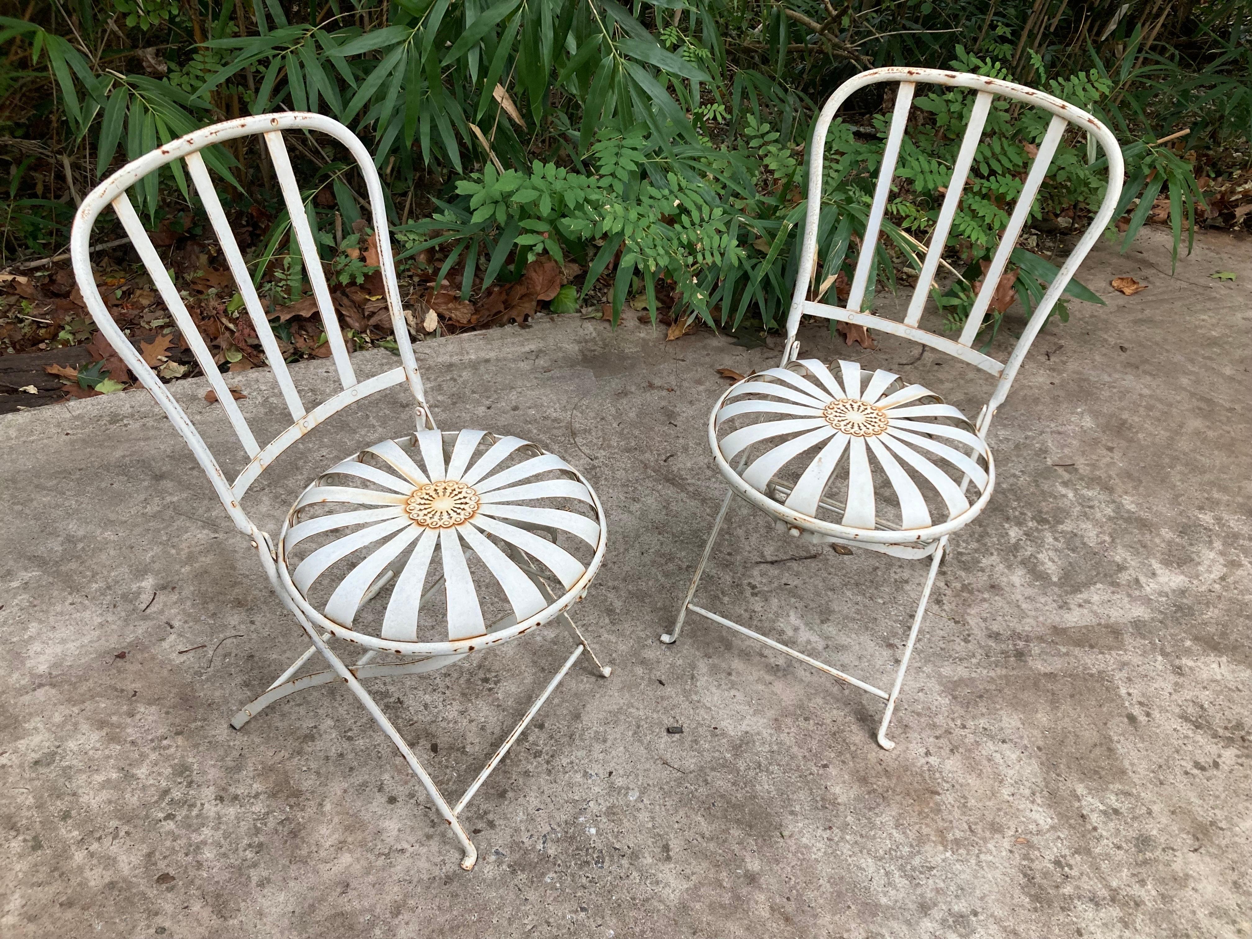Steel francois carre antique folding cafe chairs - a pair For Sale