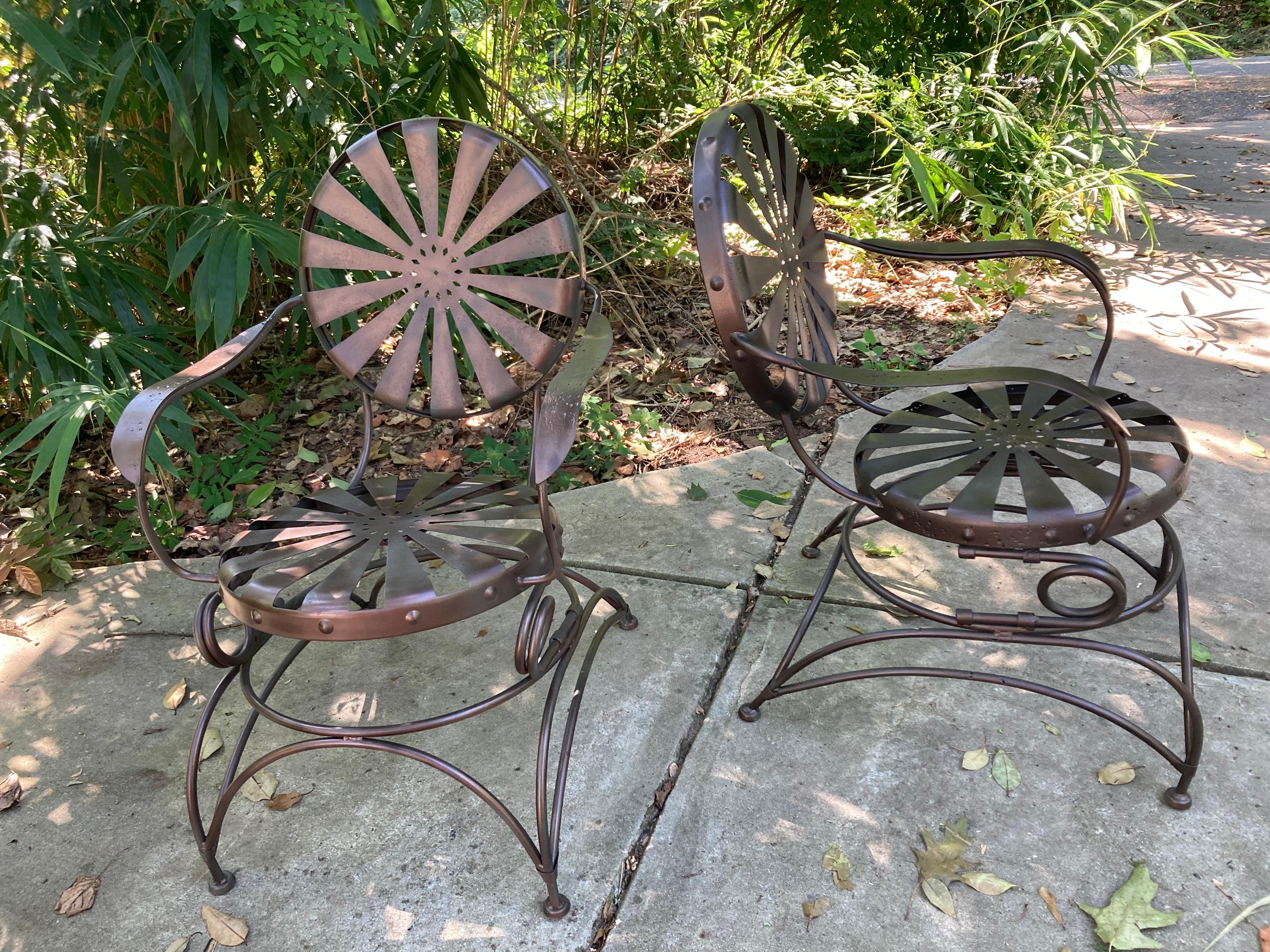Iron francois carre antique porch rockers For Sale