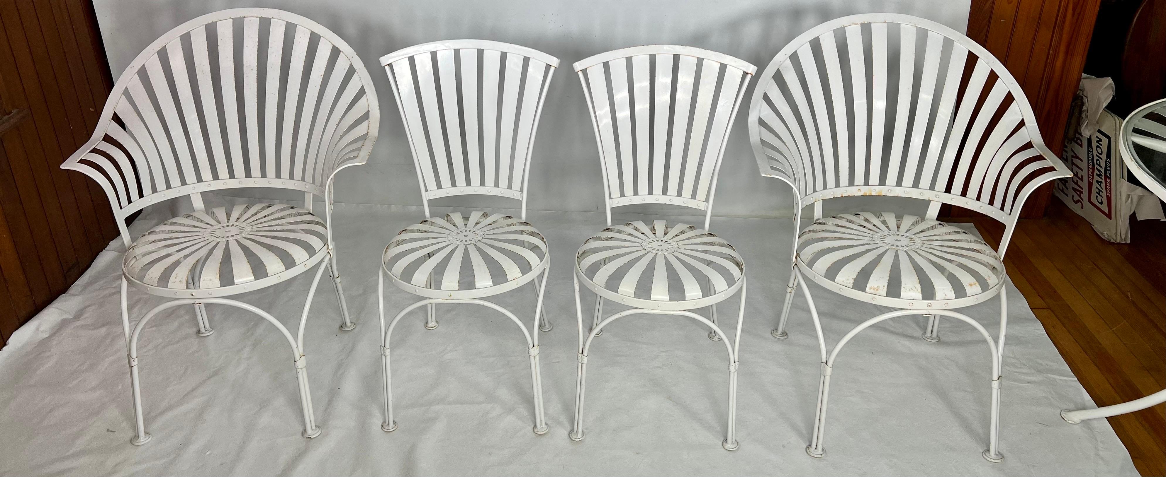 Iron Francois Carre Art Deco Patio Table and Chairs - 5 Piece Set For Sale