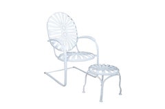 Francois Carré Art Deco White Sunburst Cantilever Patio Arm Chair & Ottoman MCM