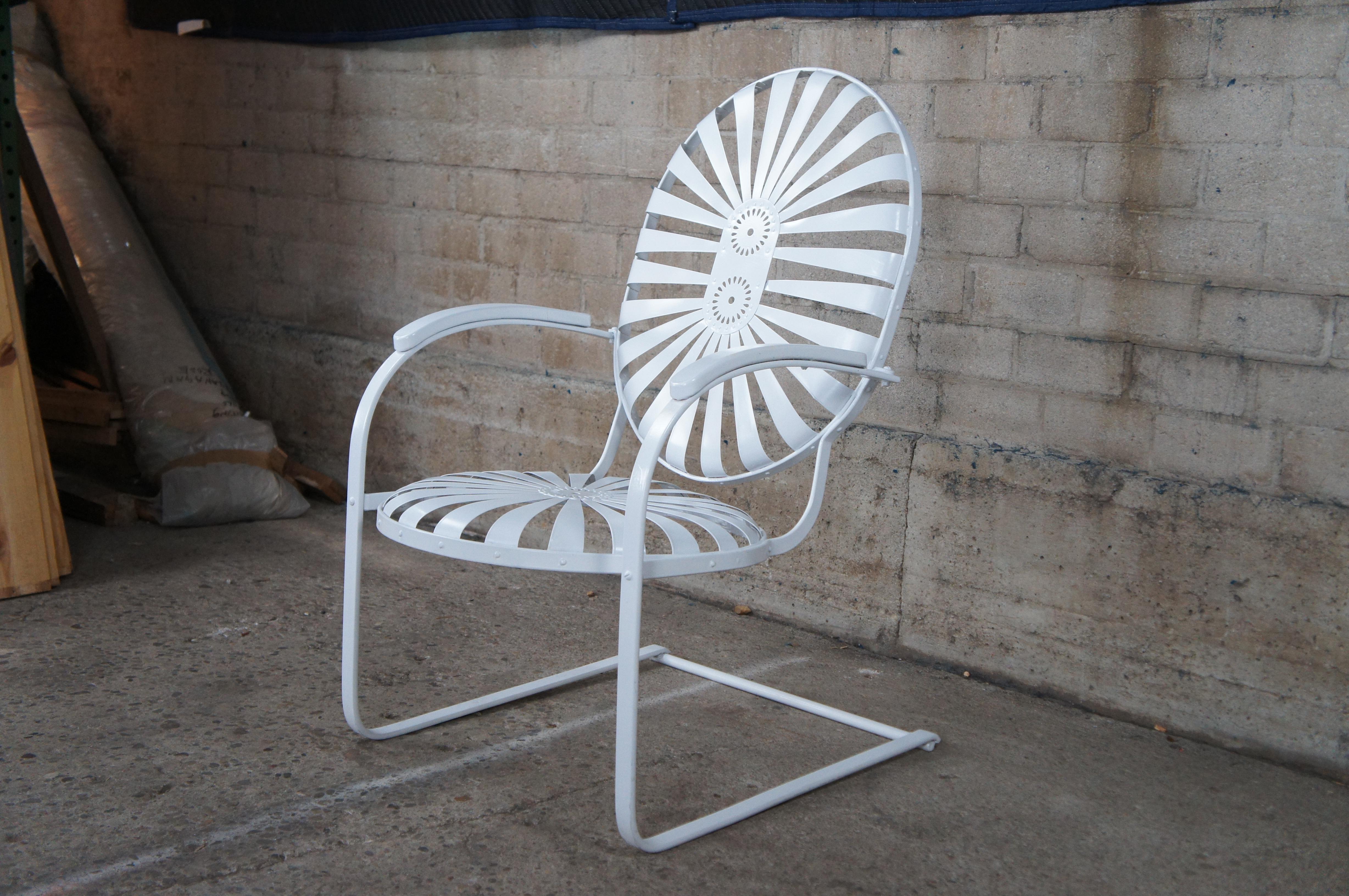Mid-20th Century Francois Carré Art Deco White Sunburst Cantilever Patio Arm Chair & Ottoman MCM For Sale