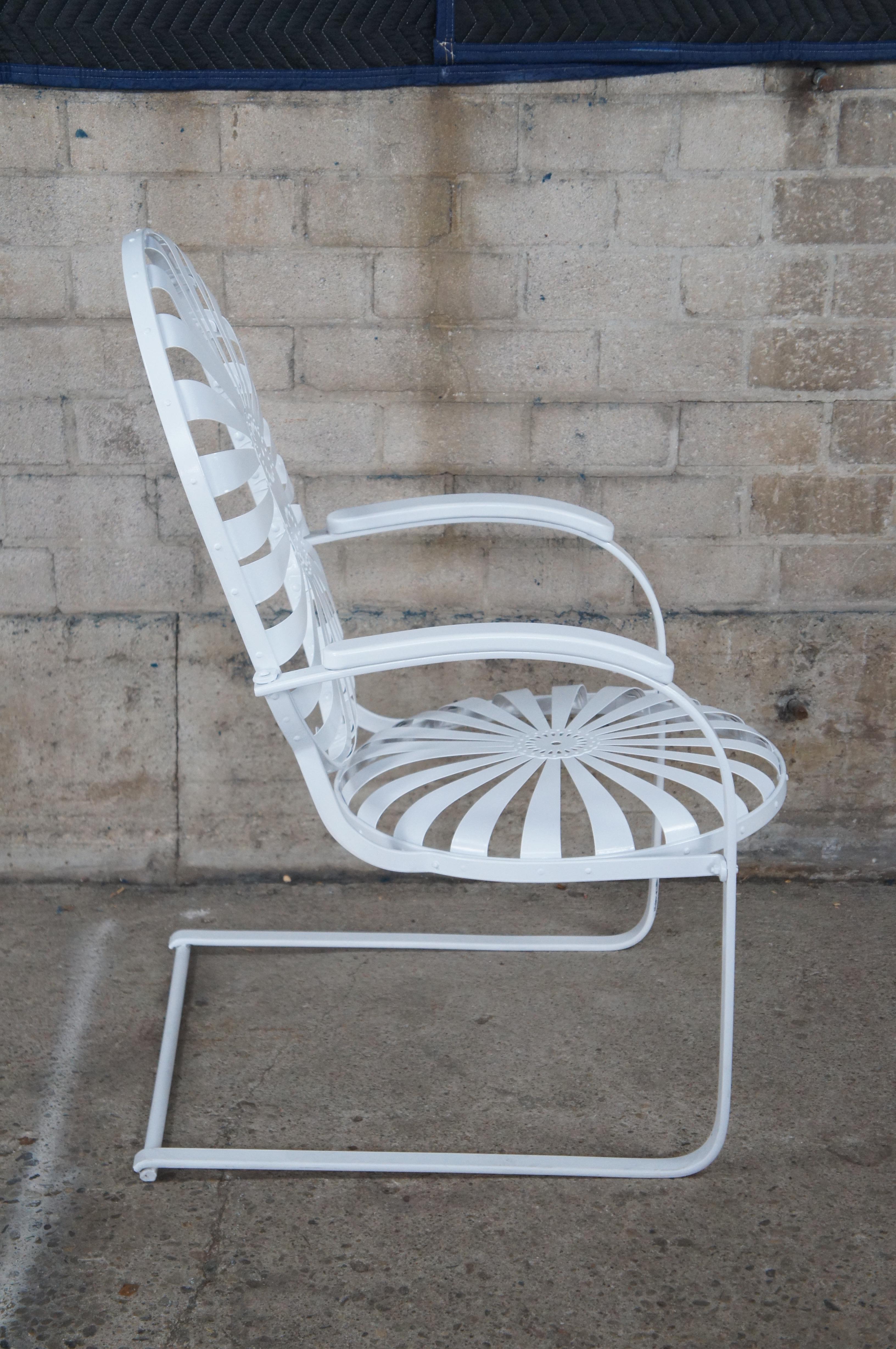 Francois Carré Art Deco White Sunburst Cantilever Patio Arm Chair & Ottoman MCM For Sale 1