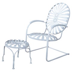Sillón y otomana Francois Carré Art Decó Blanco Sunburst Cantilever para Patio MCM