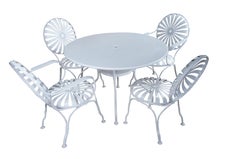 Francois Carré Art Deco White Sunburst Patio Cafe Spring Chair & Table Set MCM