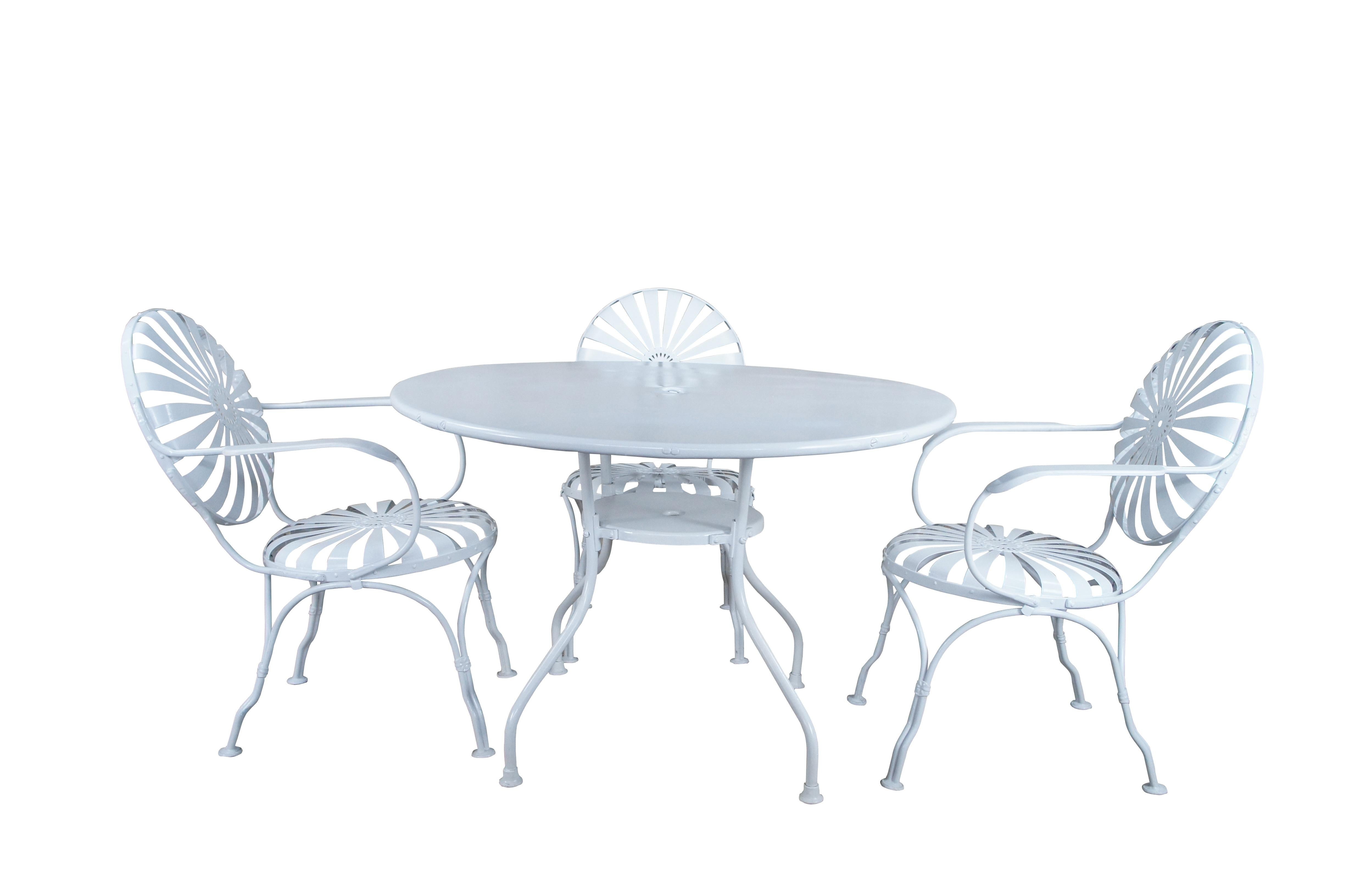 Francois Carré Art Deco White Sunburst Patio Cafe Spring Chair & Table Set MCM In Good Condition In Dayton, OH