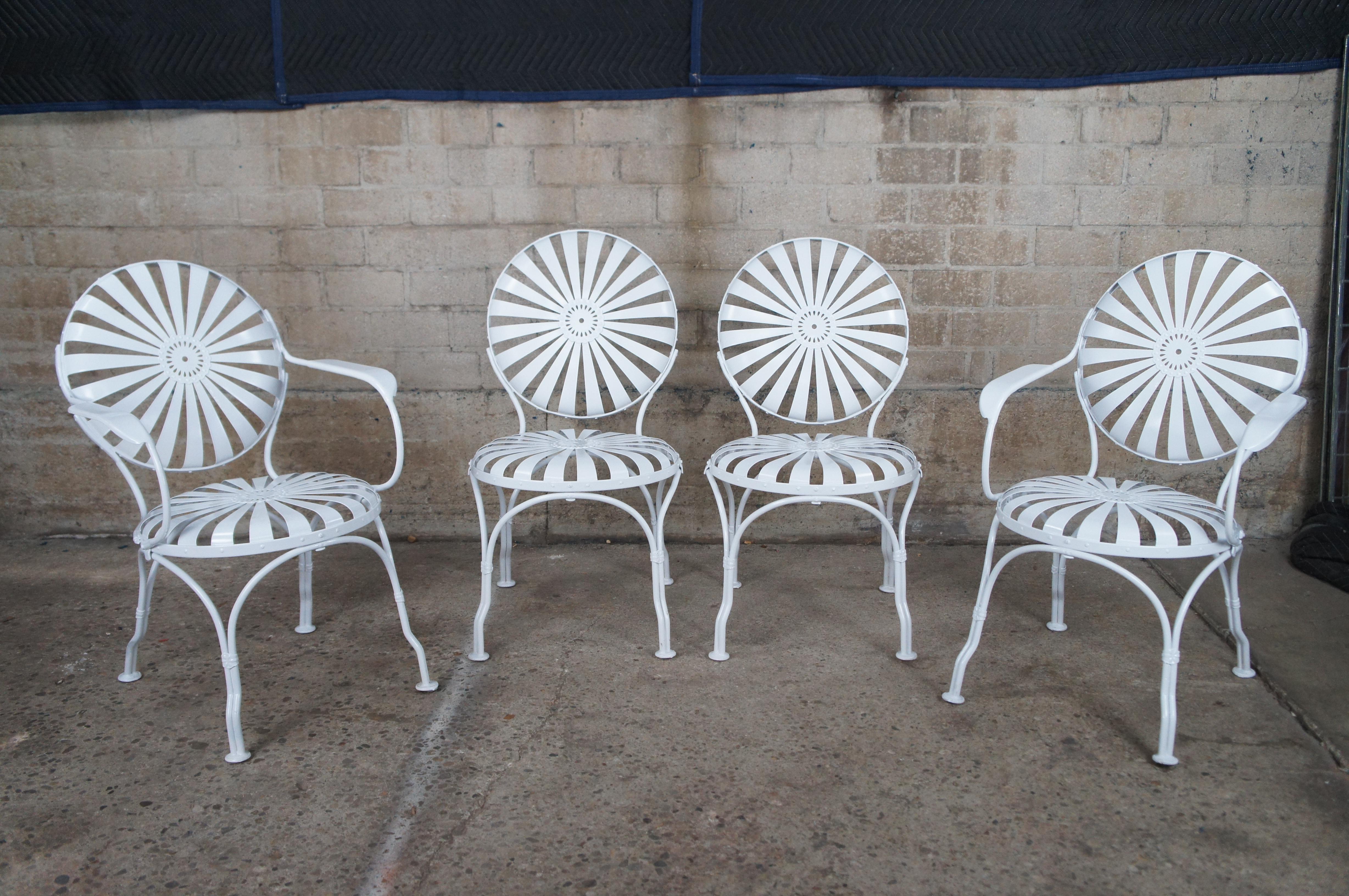 Mid-20th Century Francois Carré Art Deco White Sunburst Patio Cafe Spring Chair & Table Set MCM