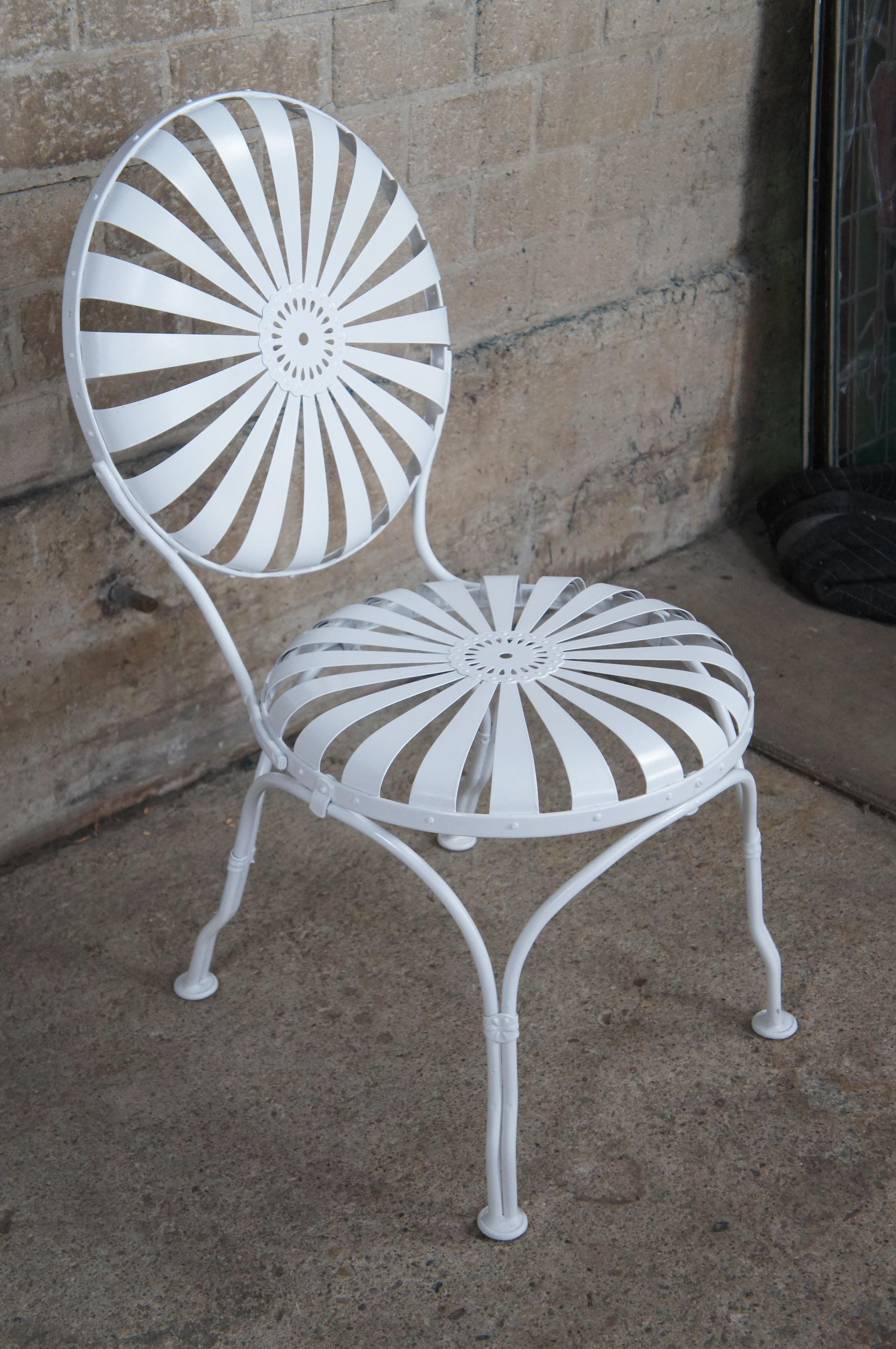 Metal Francois Carré Art Deco White Sunburst Patio Cafe Spring Chair & Table Set MCM