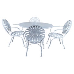 Francois Carré Art Deco White Sunburst Patio Cafe Spring Chair & Table Set MCM