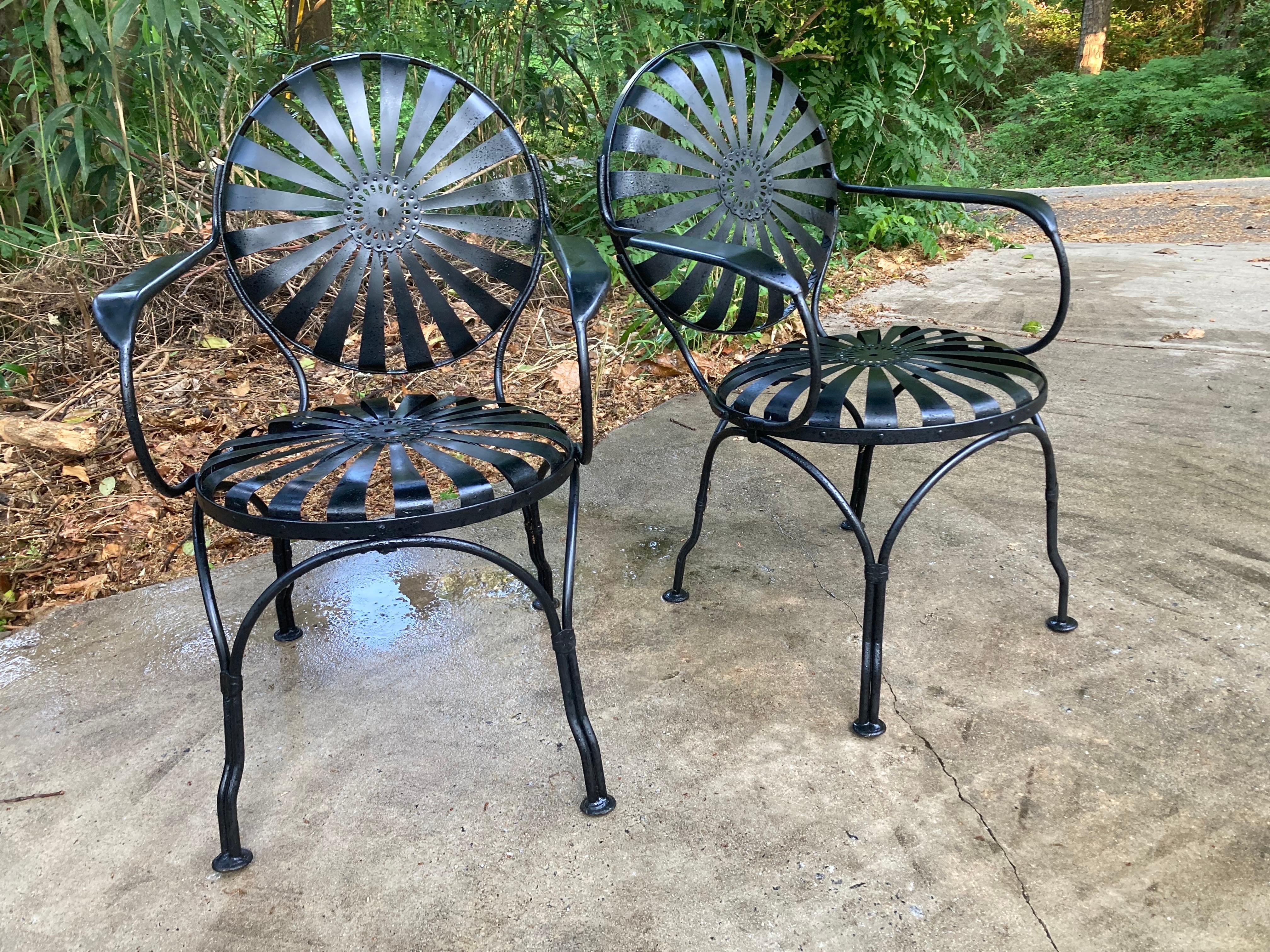 Iron Francois Carre Black Garden Chairs - set of 4 For Sale