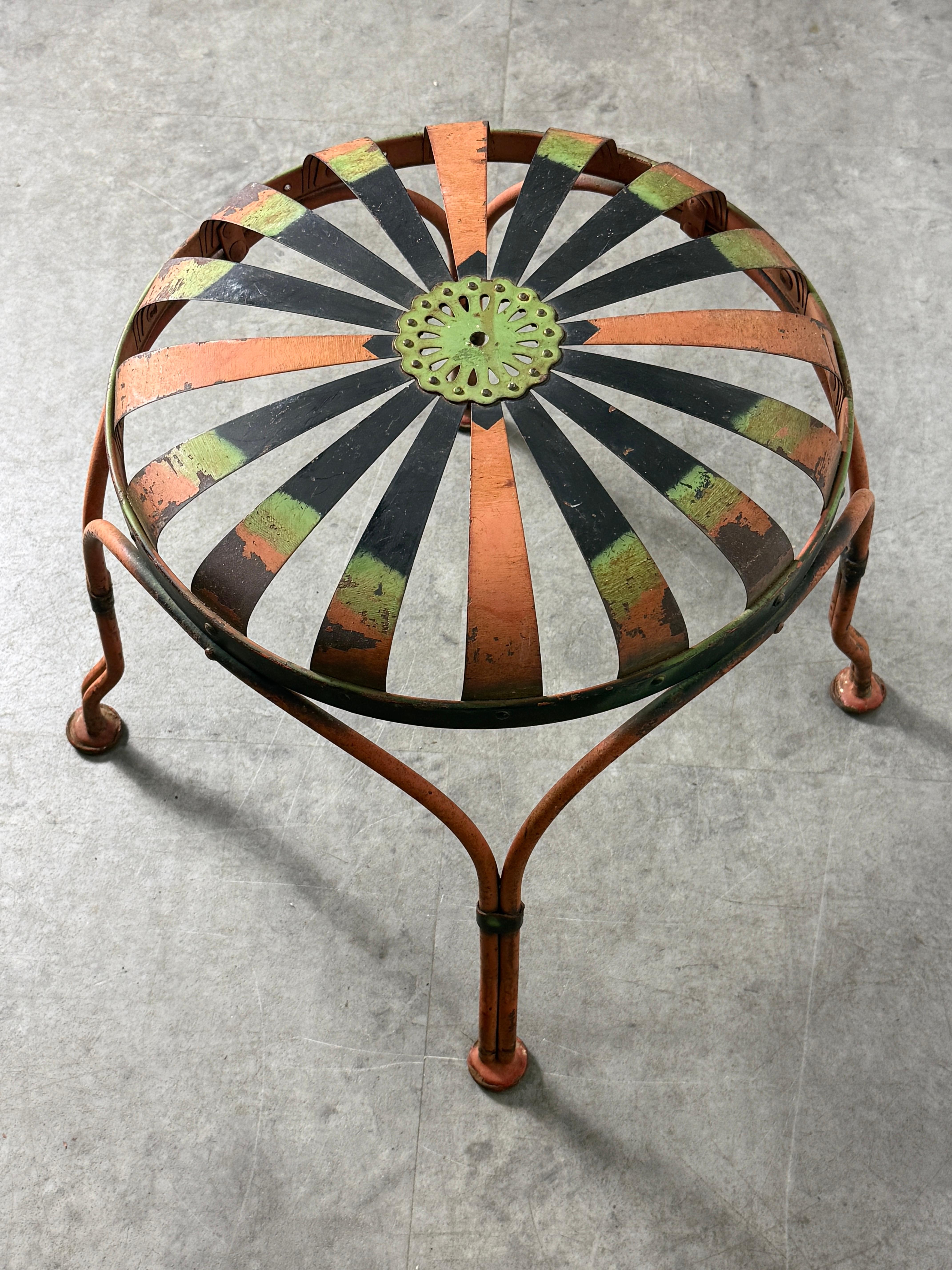 French Francois Carre Deauville Art Deco Sunburst Garden Stool Circa Early 1900's For Sale