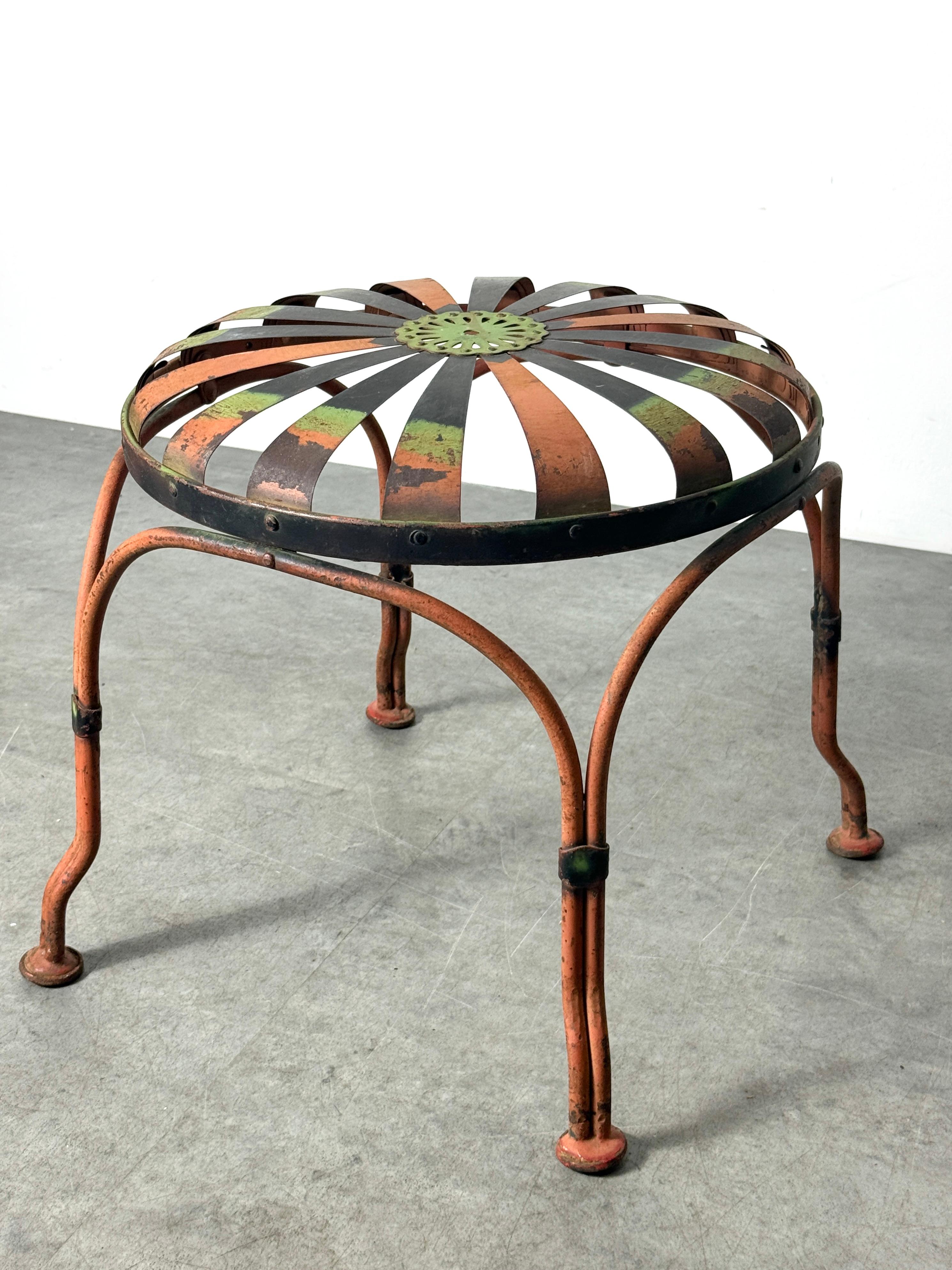 Hand-Painted Francois Carre Deauville Art Deco Sunburst Garden Stool Circa Early 1900's For Sale