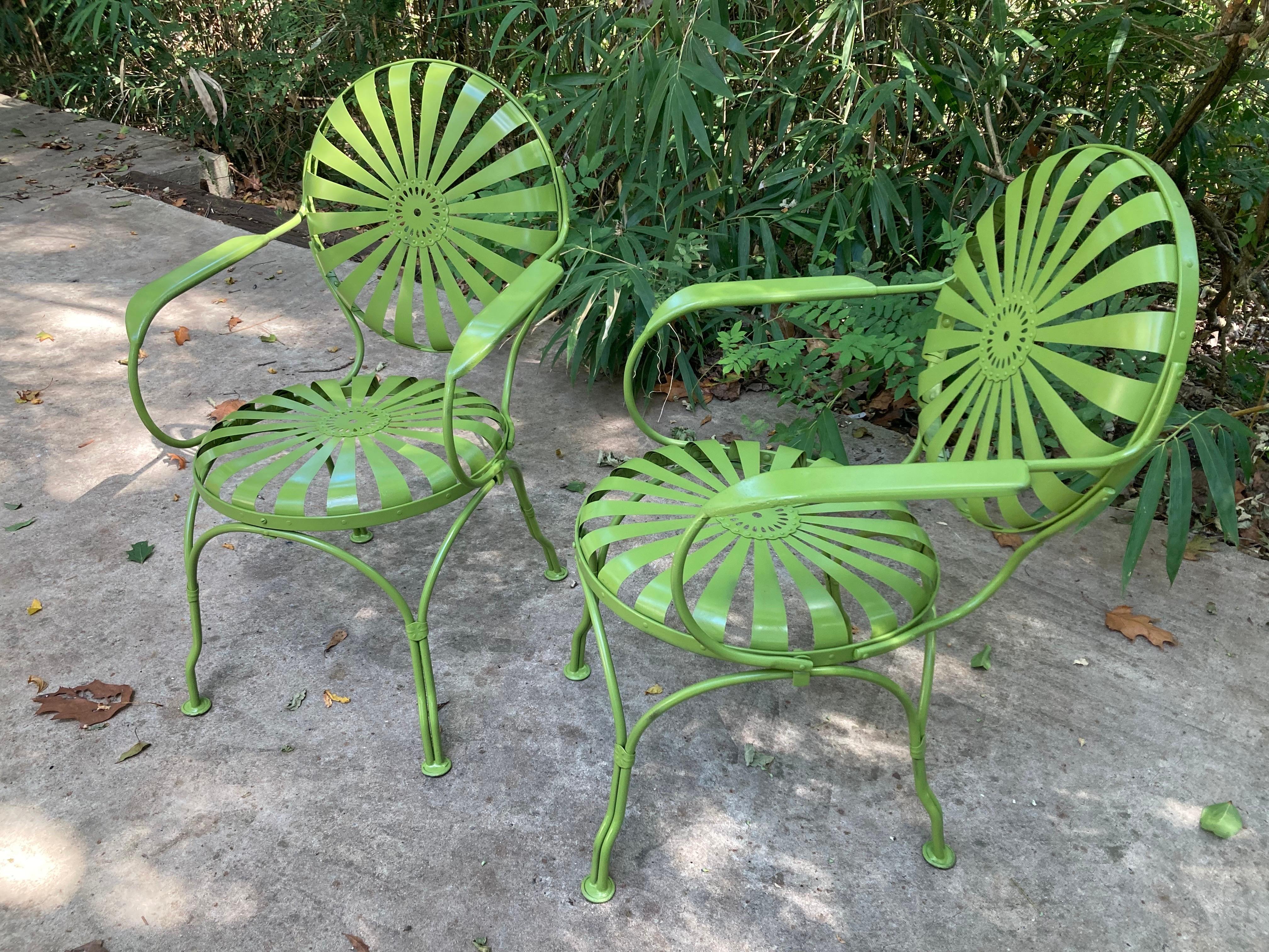 Mid-Century Modern francois carre eden green garden chairs  For Sale
