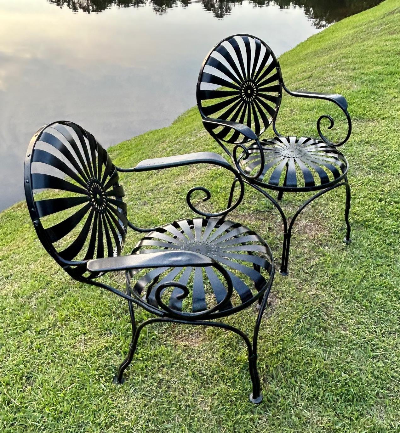 Steel Francois Carre Garden Chairs - a Pair (fully restored) For Sale