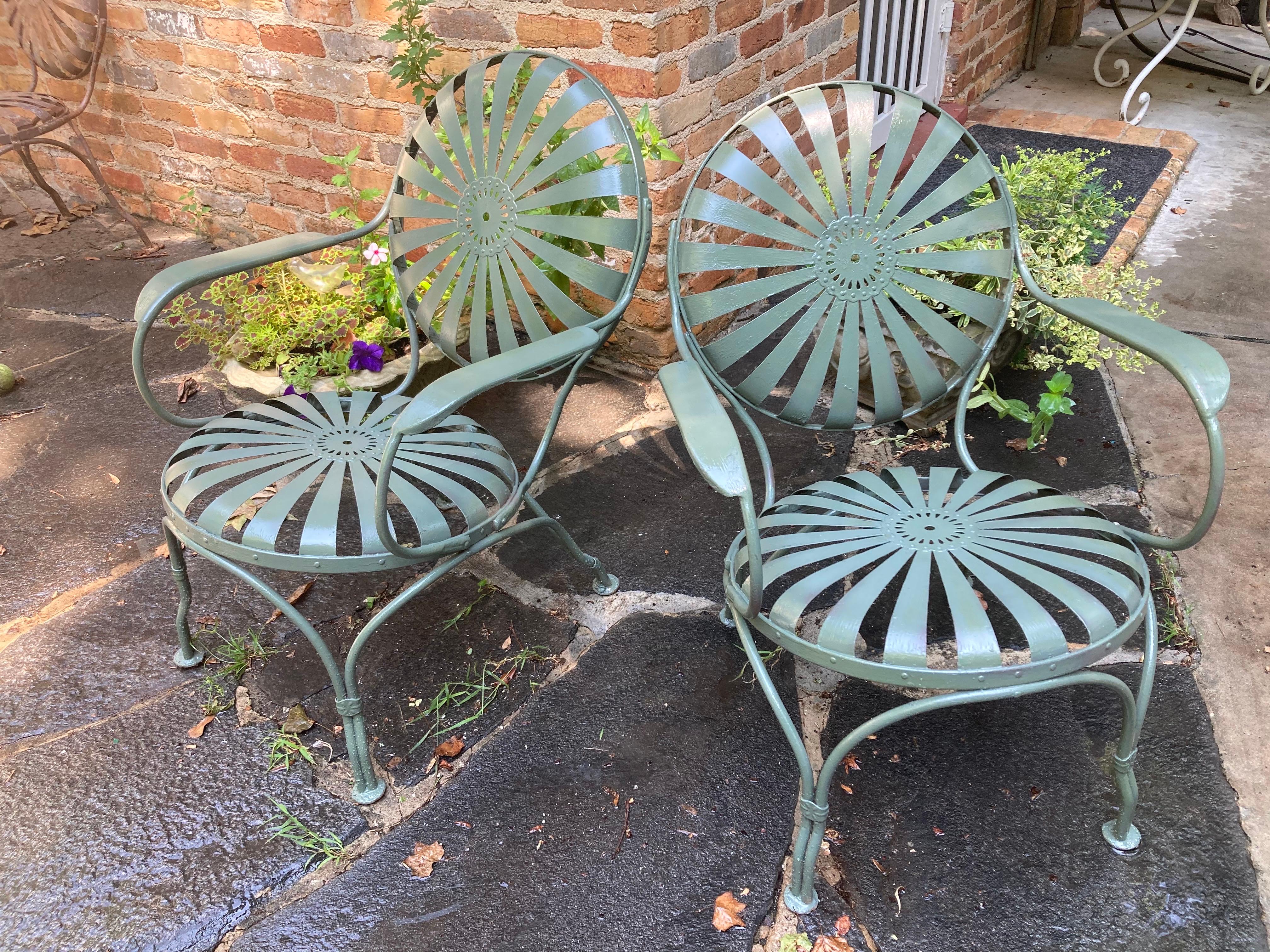 Steel francois carre garden loungers circa 1940 For Sale