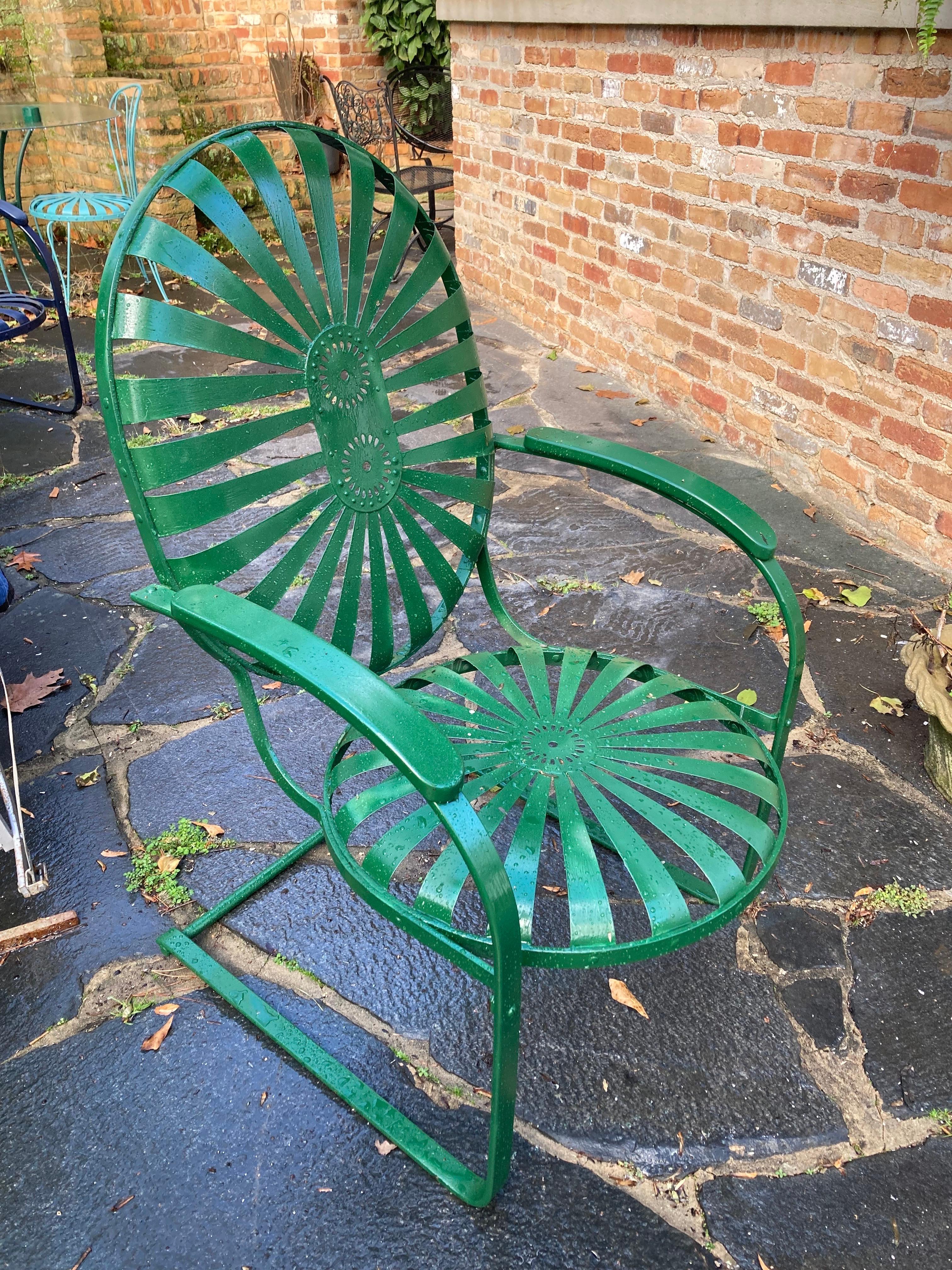 20th Century francois carre green cantilever porch rockers For Sale