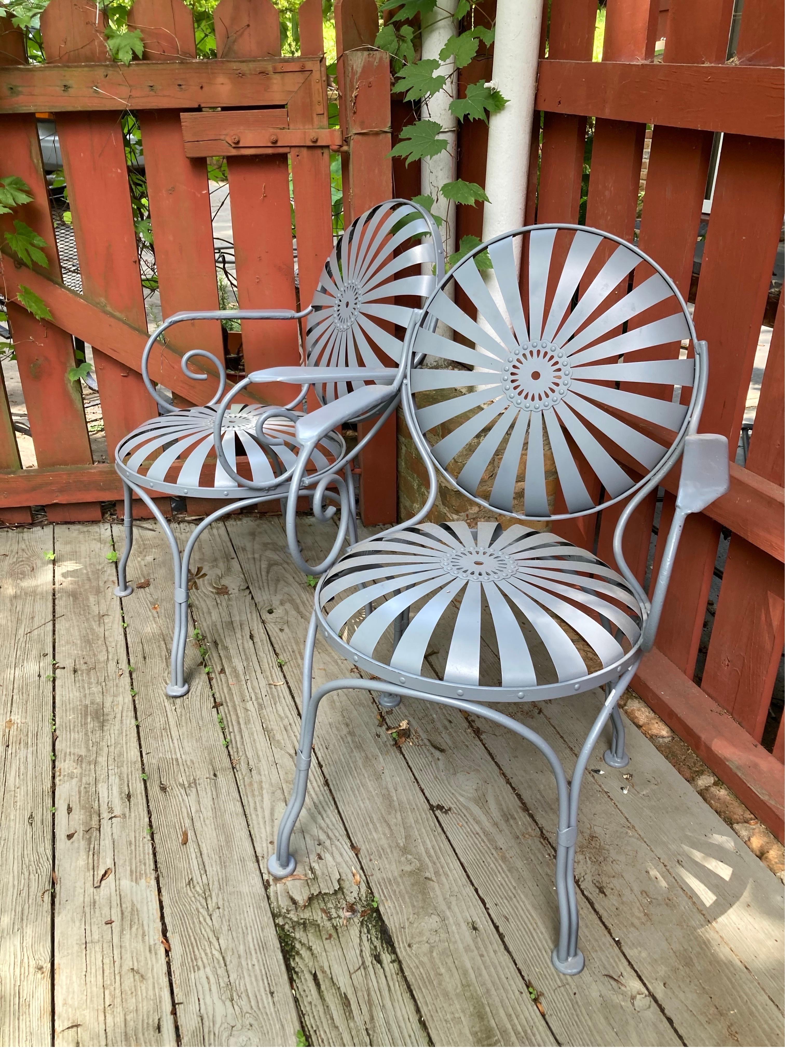 French Francois Carre Grey Garden Chairs - a pair For Sale