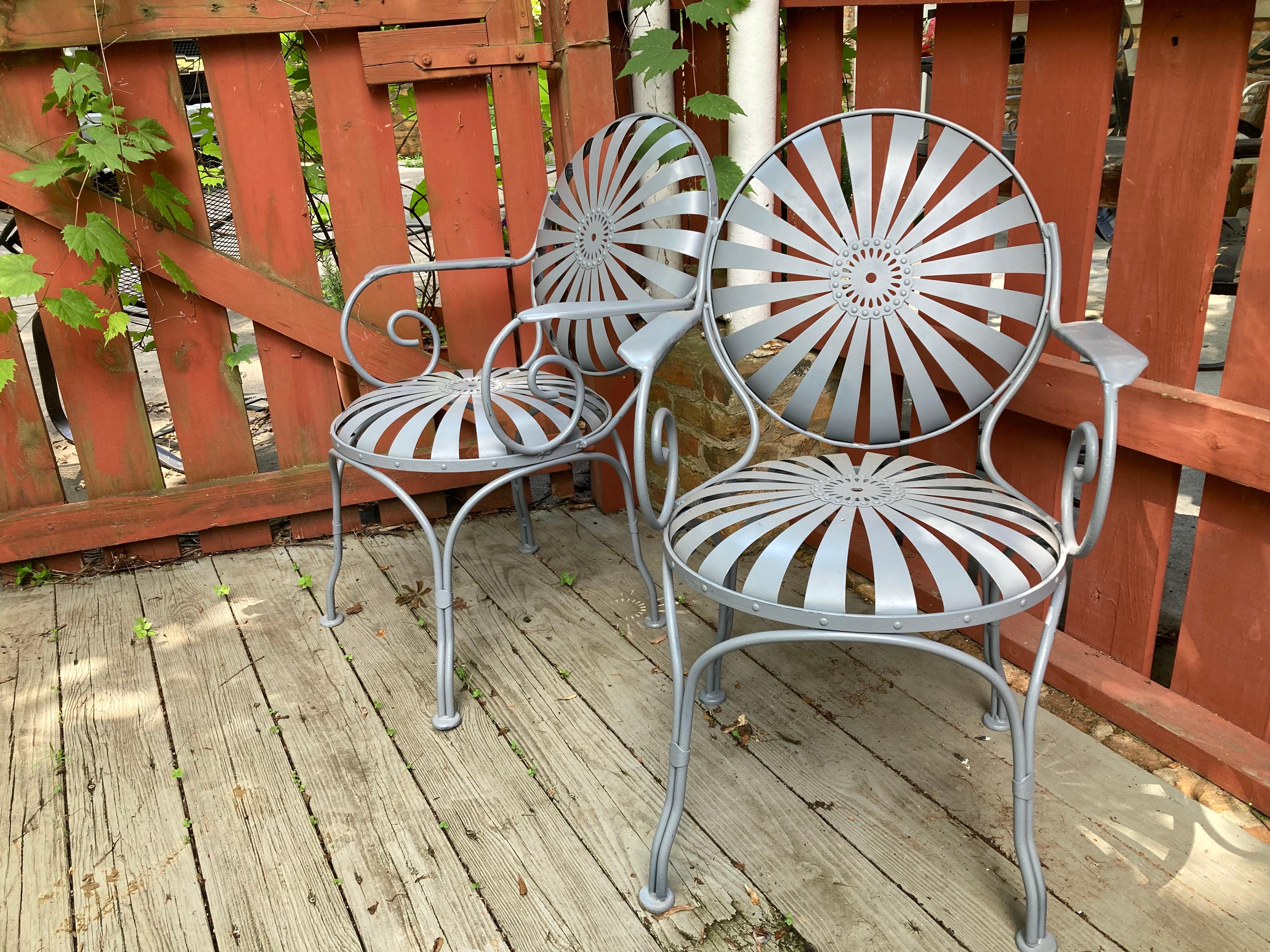 Francois Carre Grey Garden Chairs - a pair In Good Condition For Sale In Athens, GA