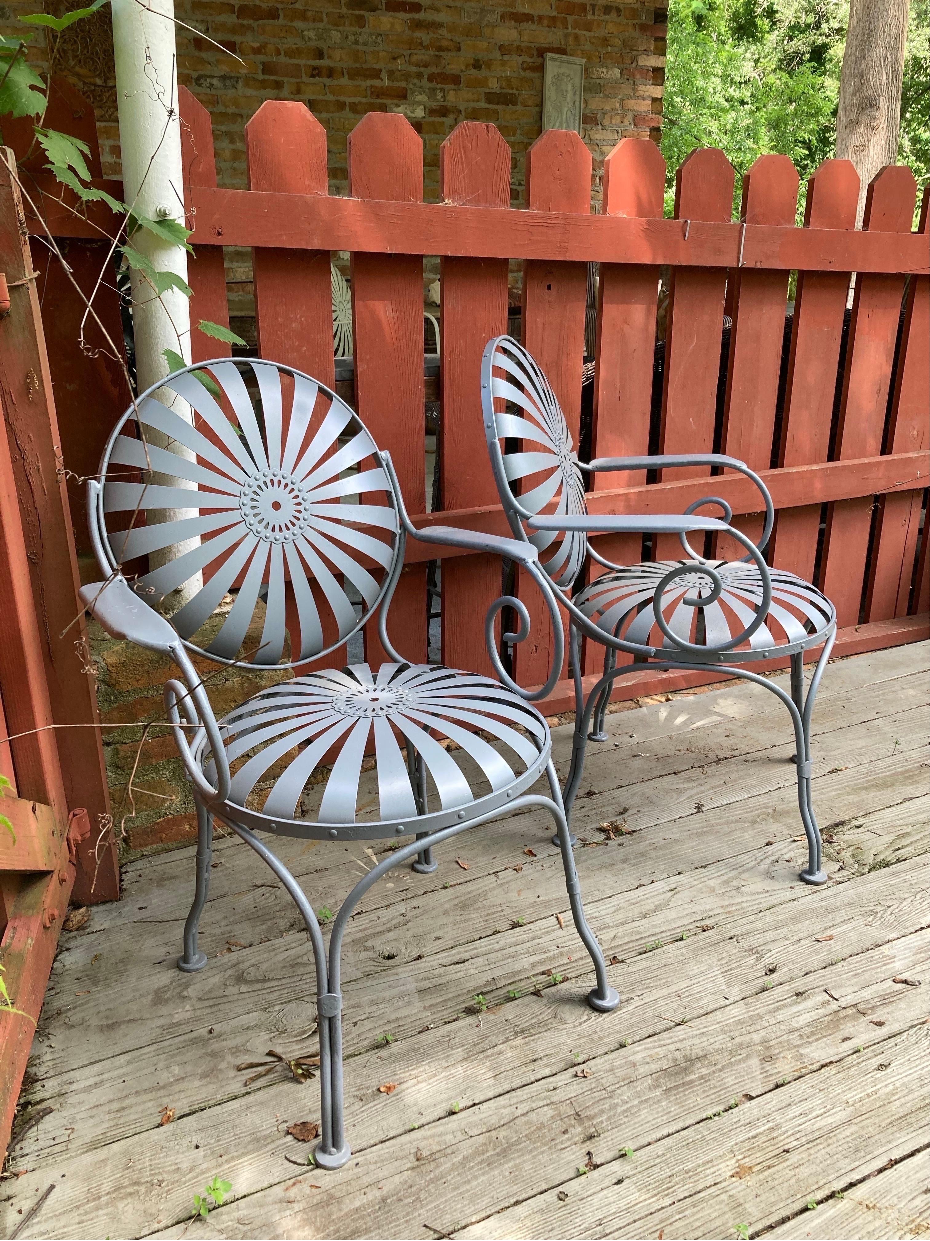20th Century Francois Carre Grey Garden Chairs - a pair For Sale