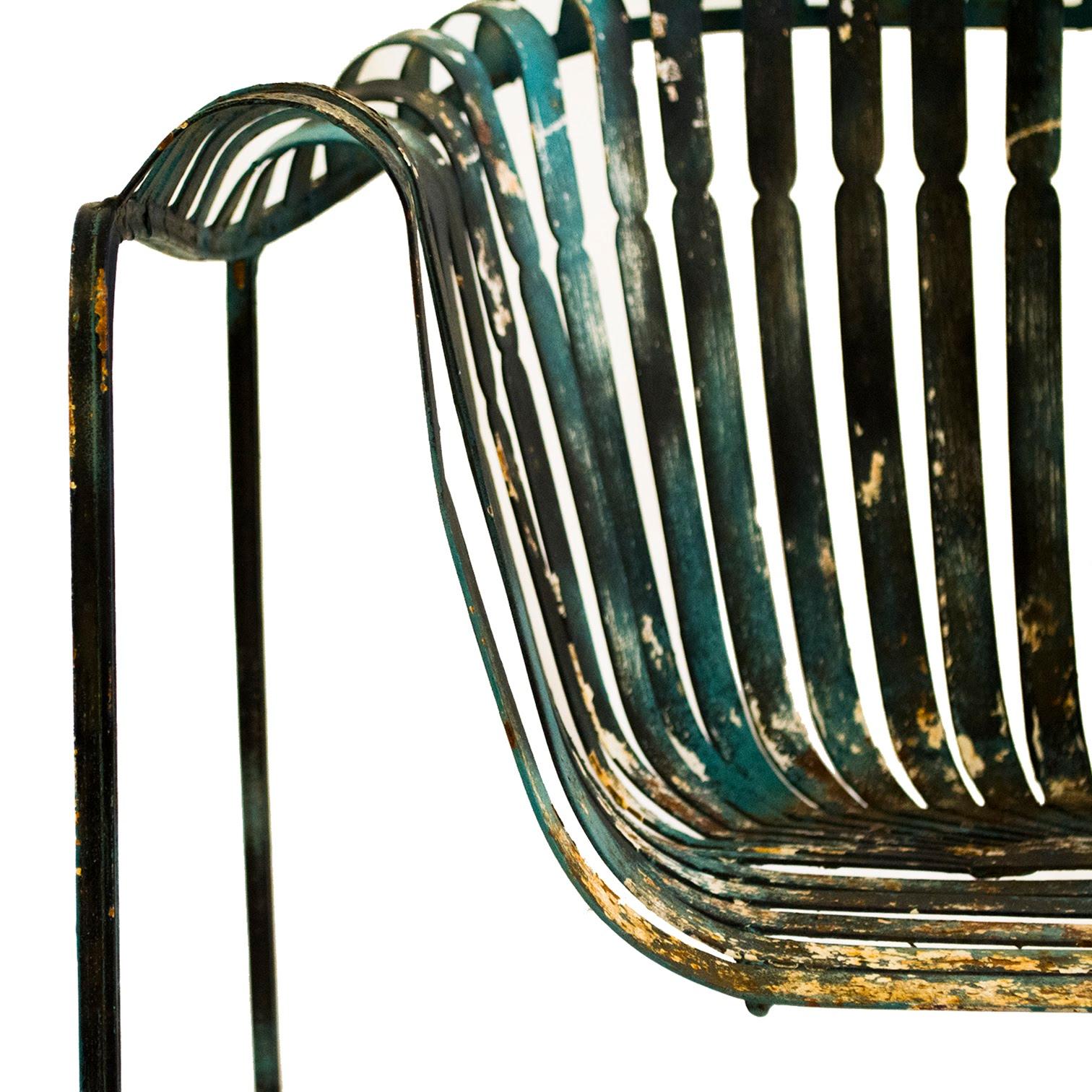 Hammered Francois Carre Inspired French Garden Chairs by Woodard For Sale