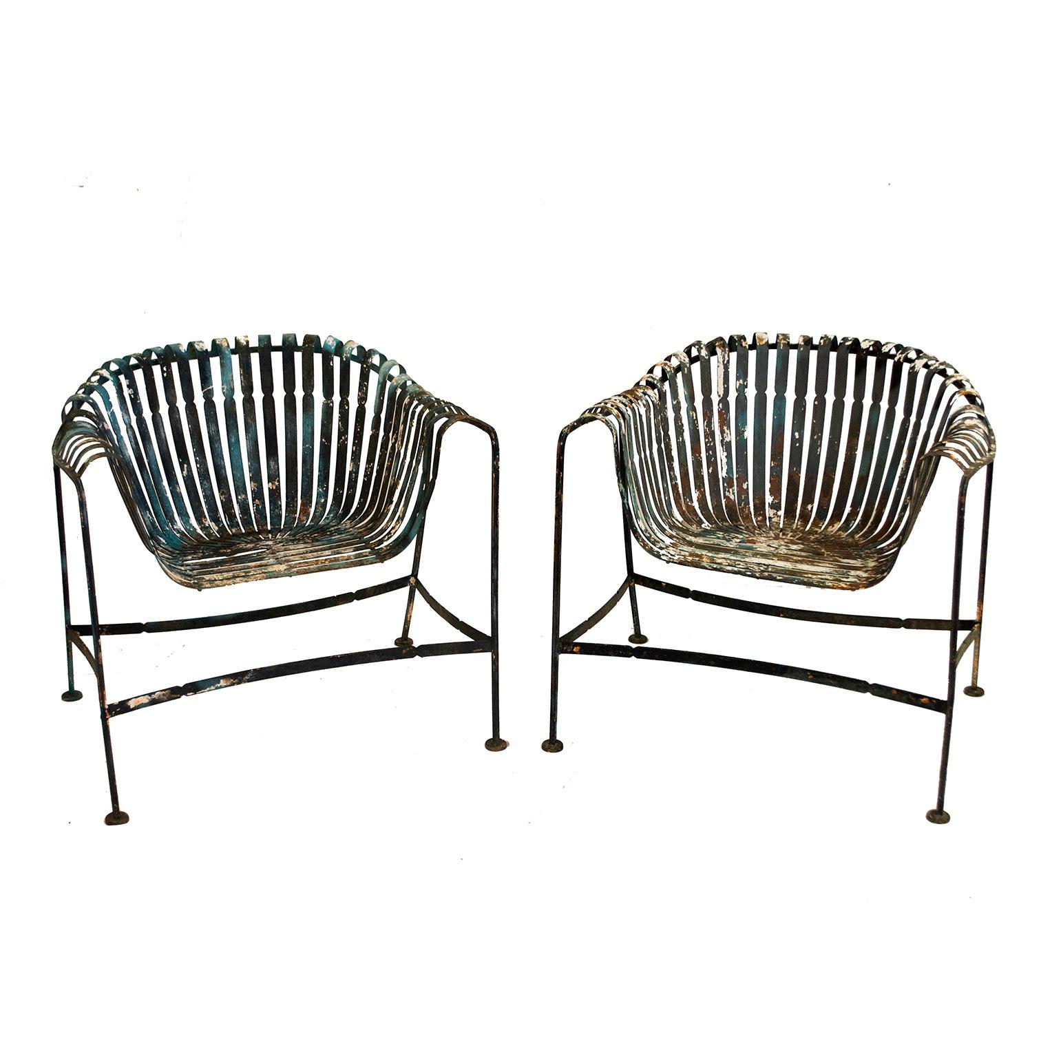 Metal Francois Carre Inspired French Garden Chairs by Woodard For Sale