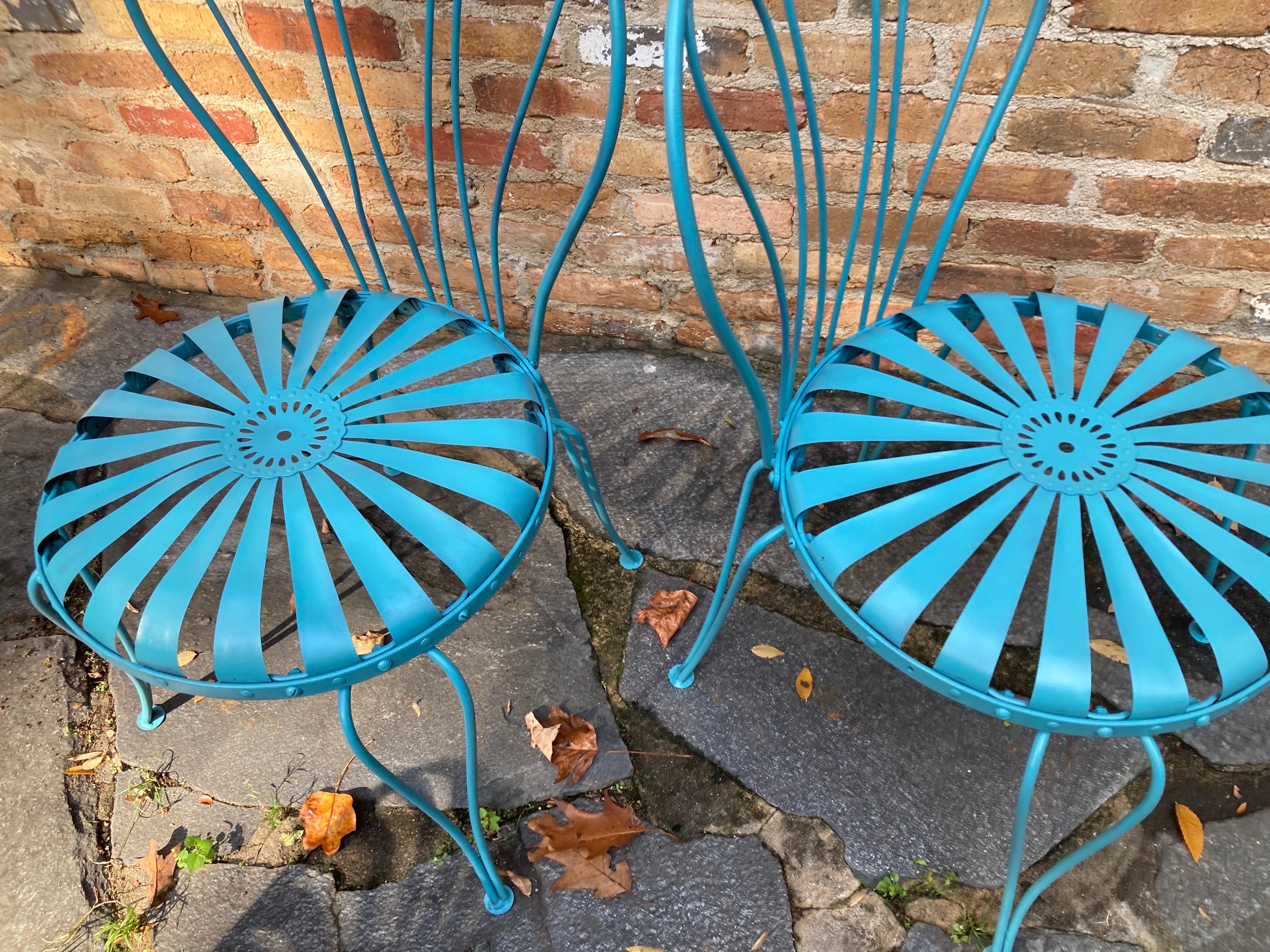 francois carre iron dining chairs in vintage teal For Sale 4