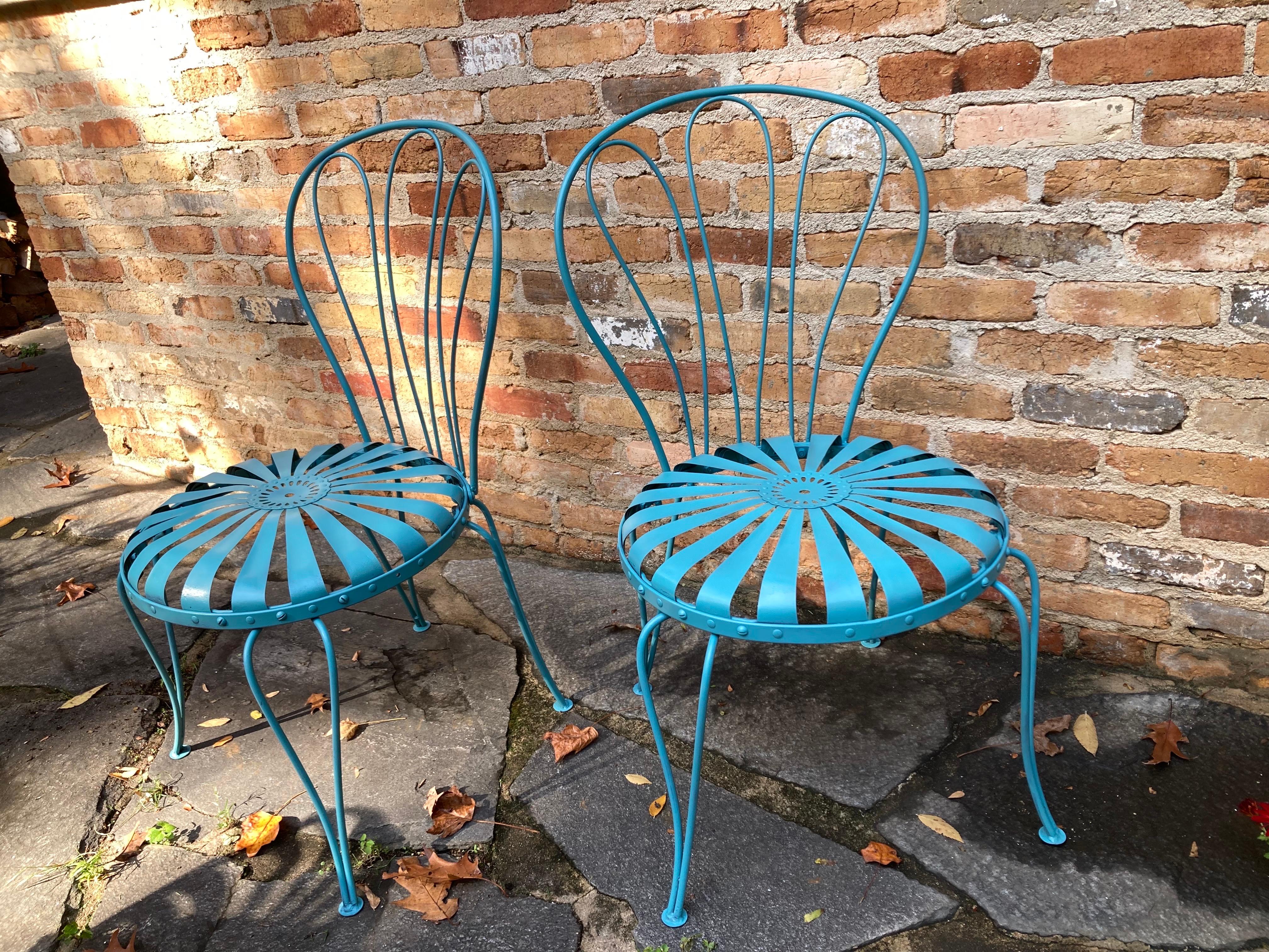 francois carre iron dining chairs in vintage teal For Sale 5