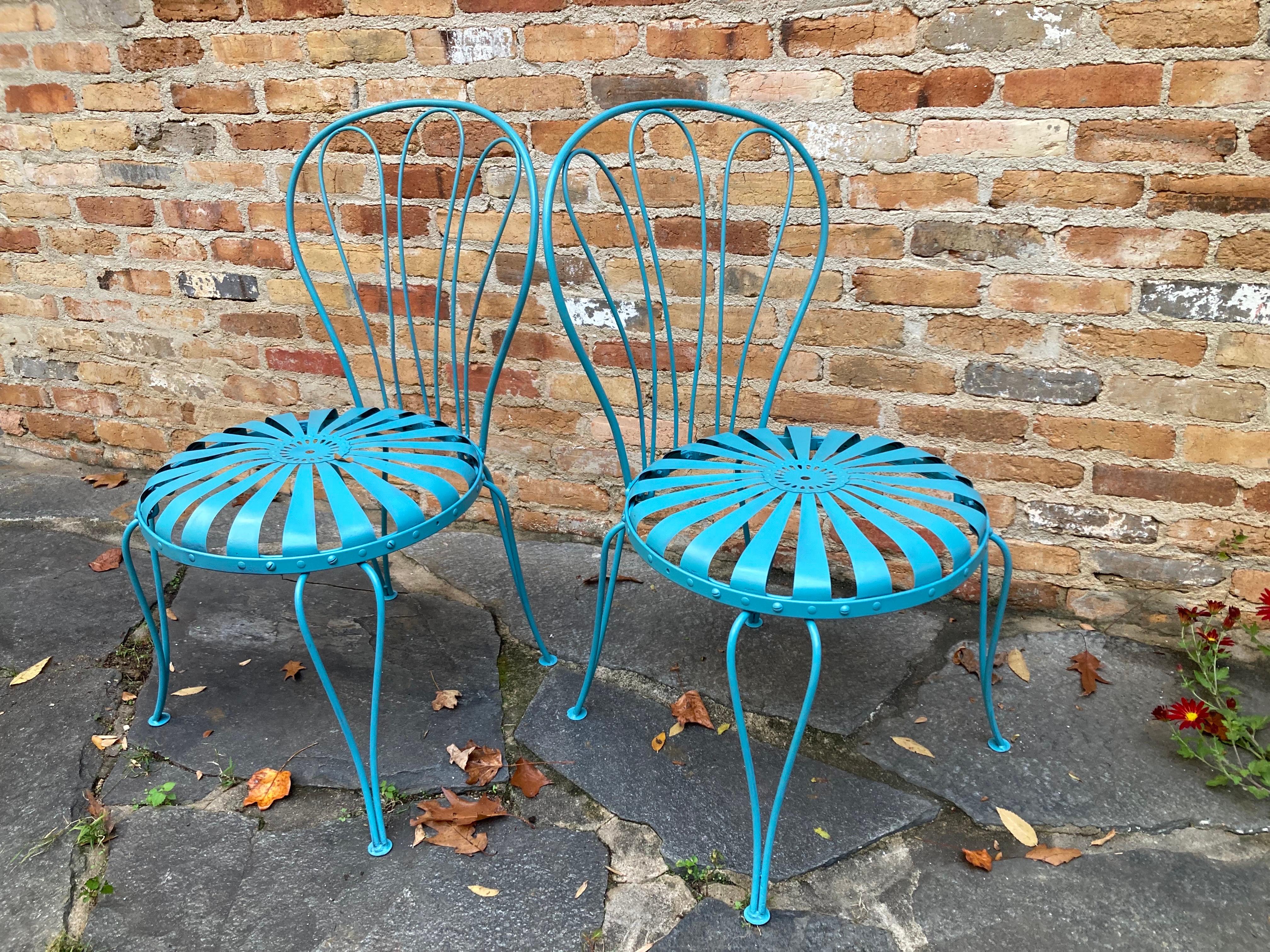 francois carre iron dining chairs in vintage teal For Sale 1