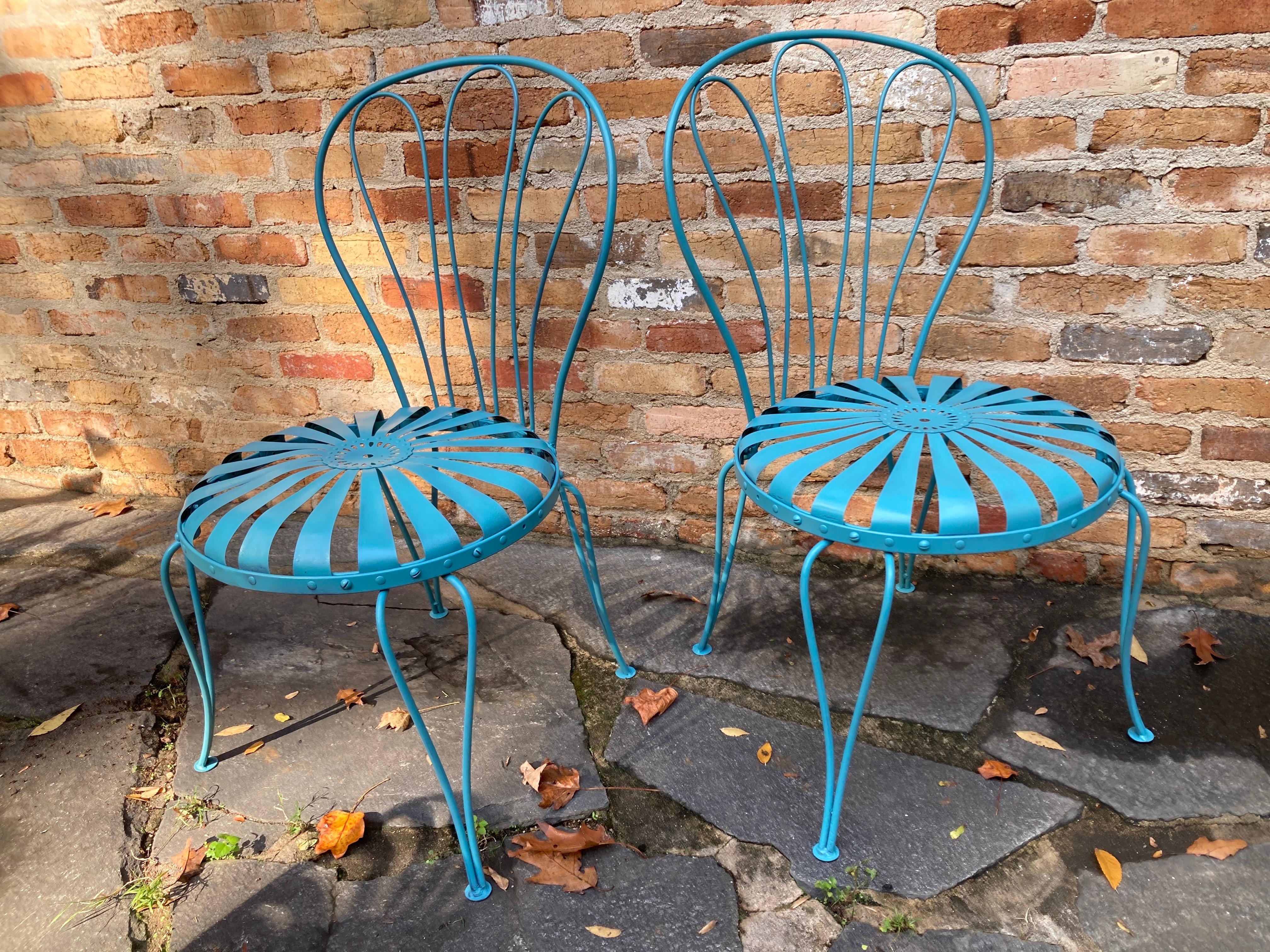 francois carre iron dining chairs in vintage teal For Sale 2