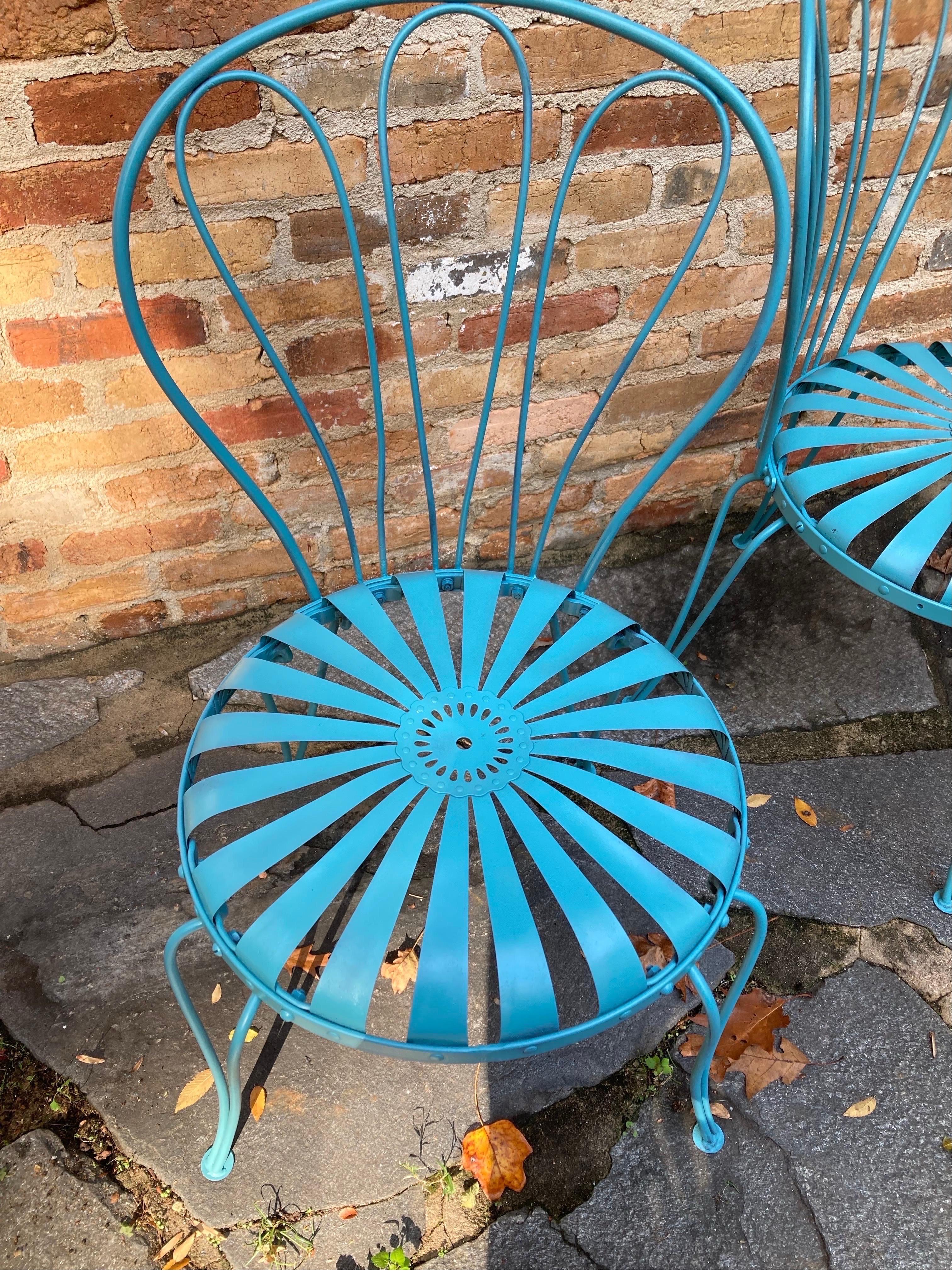 francois carre iron dining chairs in vintage teal For Sale 3
