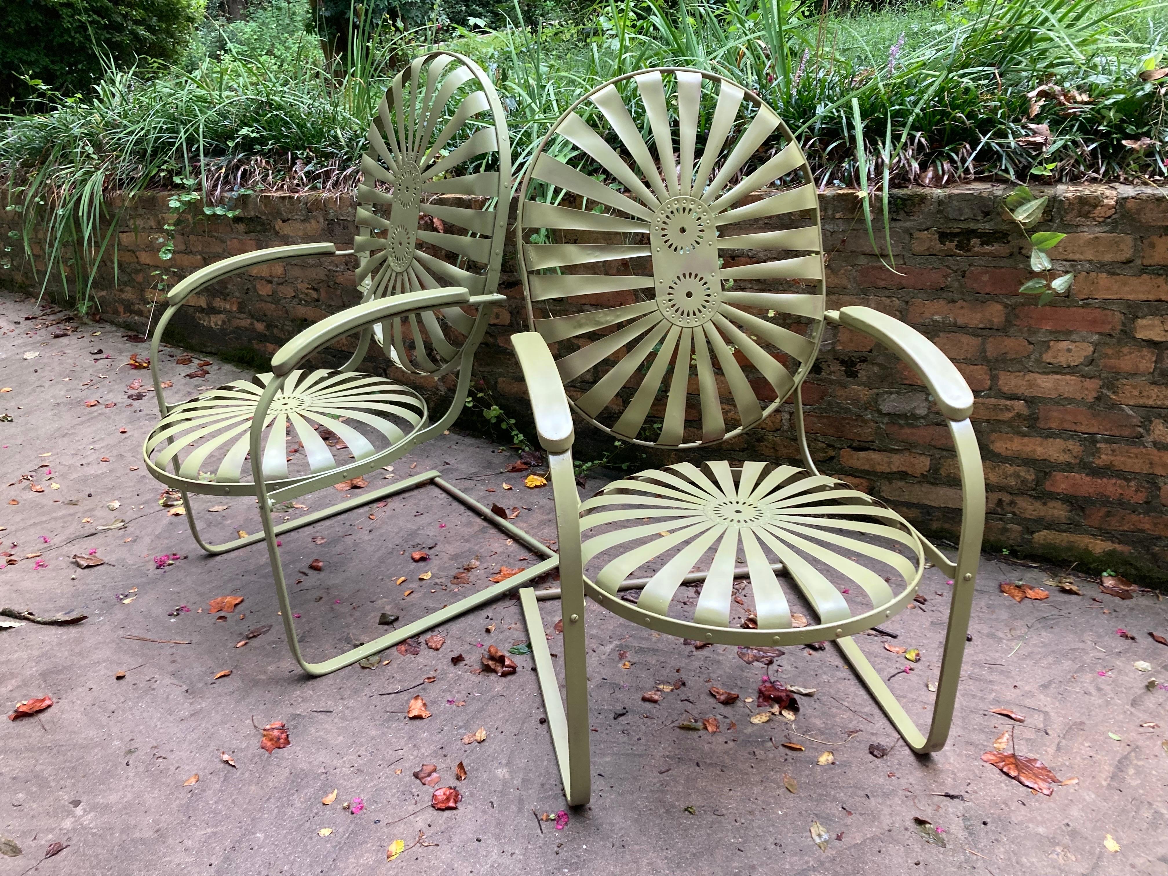 French Francois Carre Large Garden Cantilever Porch Rockers circa 1940 For Sale