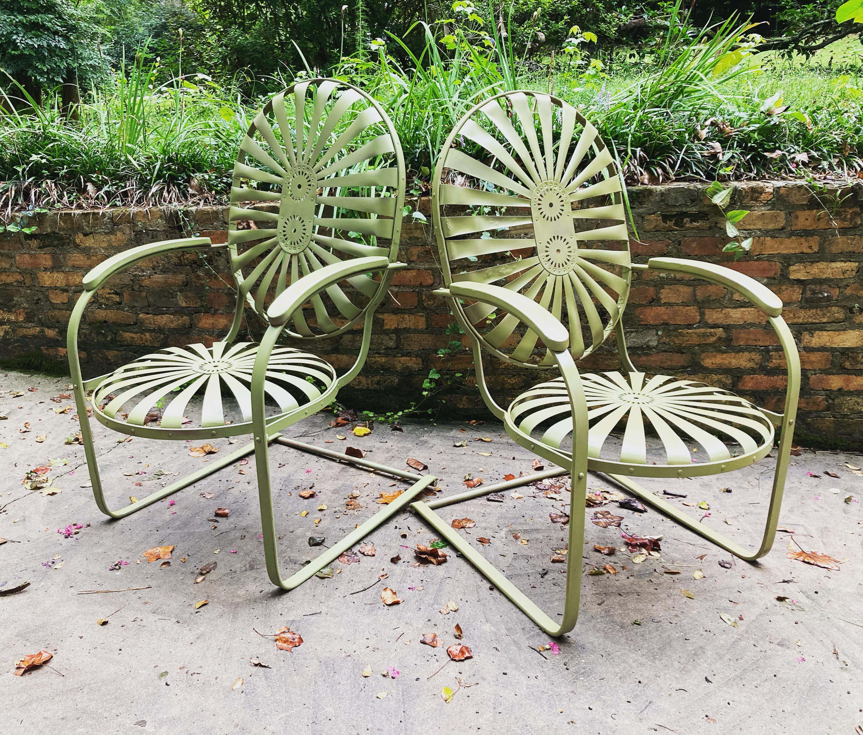 French Francois Carre Large Garden Cantilever Porch Rockers circa 1940 For Sale