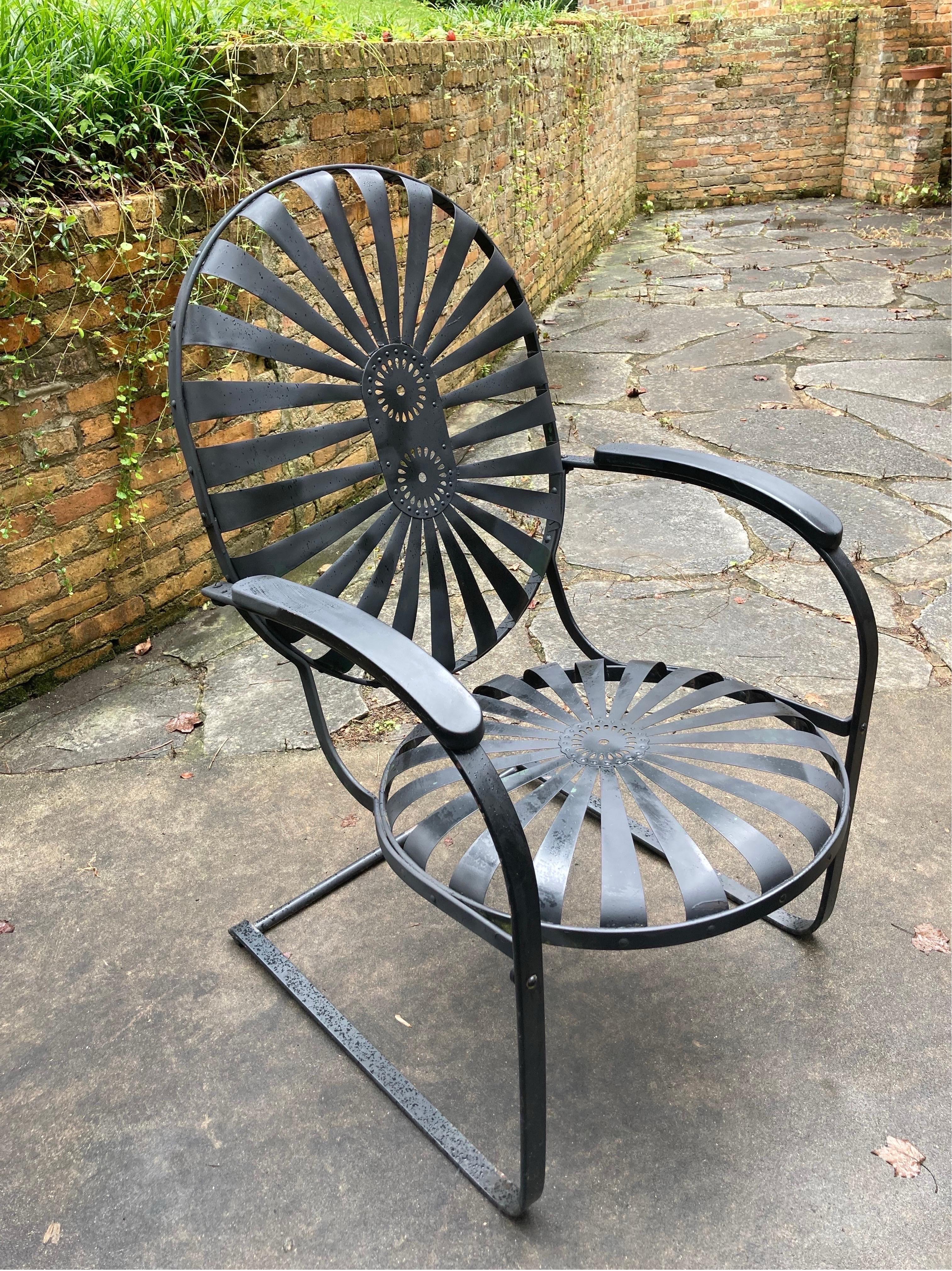 Steel francois carre large garden rocker in black For Sale