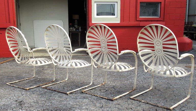Francois Carre Oversize Steel Spring Sunburst Garden Chairs at 1stdibs