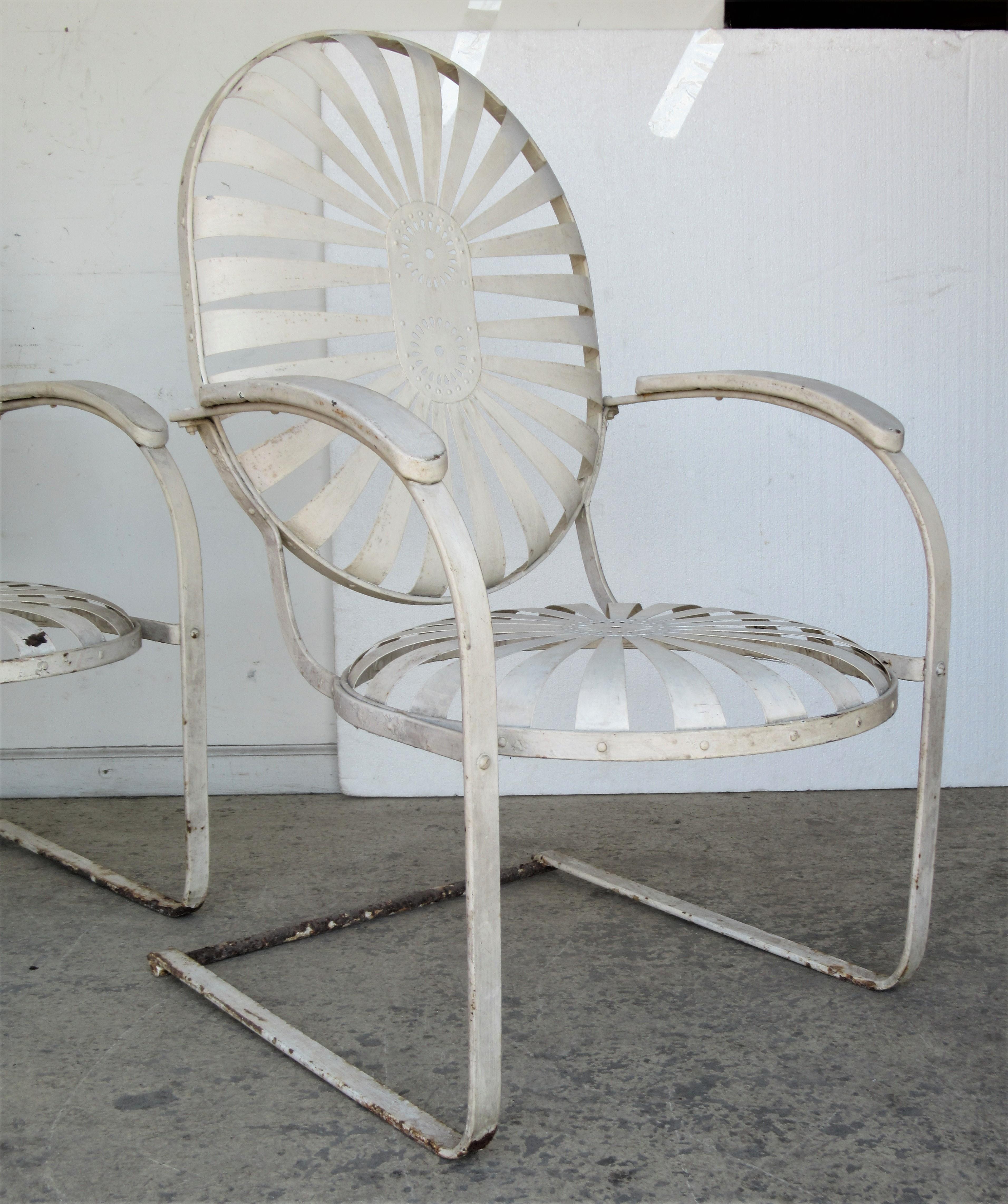 Art Deco Francois Carre Oversize Steel Spring Sunburst Garden Chairs