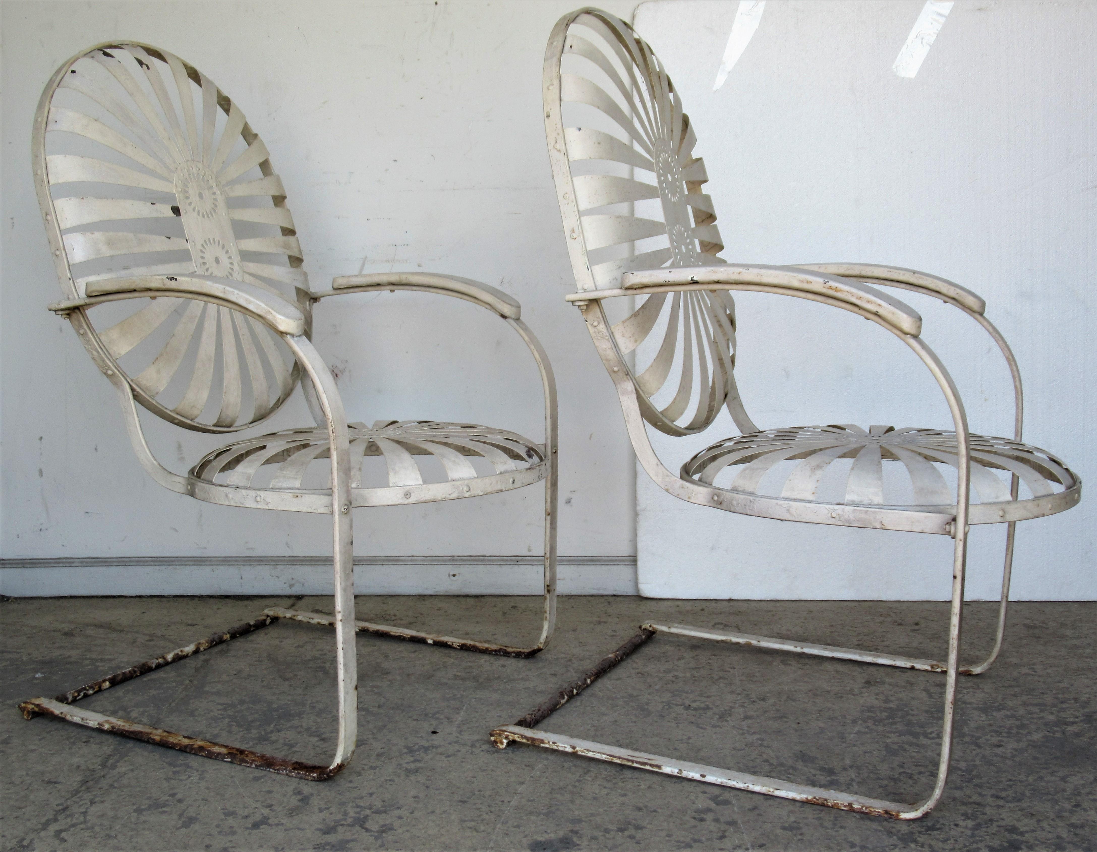 Francois Carre Oversize Steel Spring Sunburst Garden Chairs In Good Condition In Rochester, NY