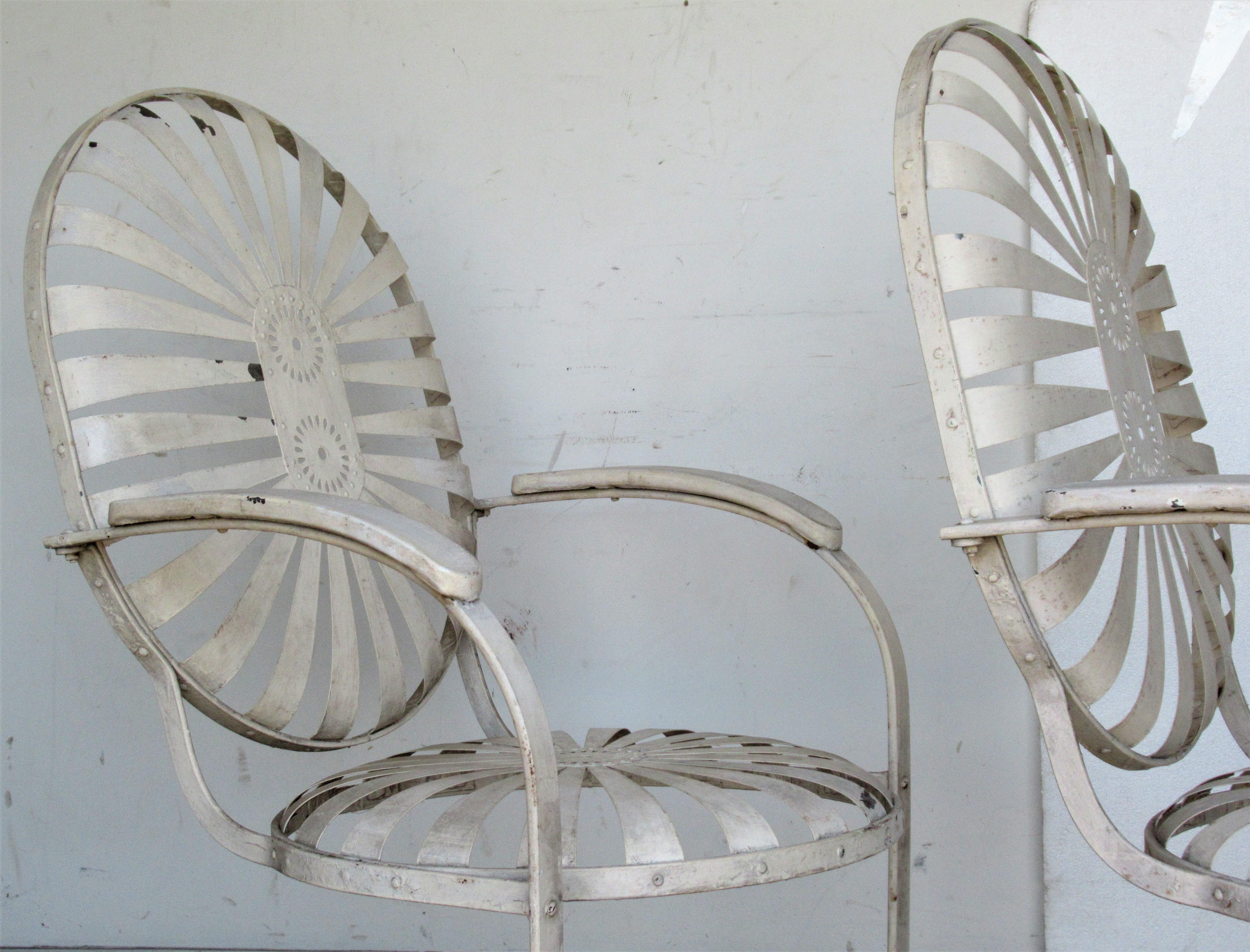 20th Century Francois Carre Oversize Steel Spring Sunburst Garden Chairs