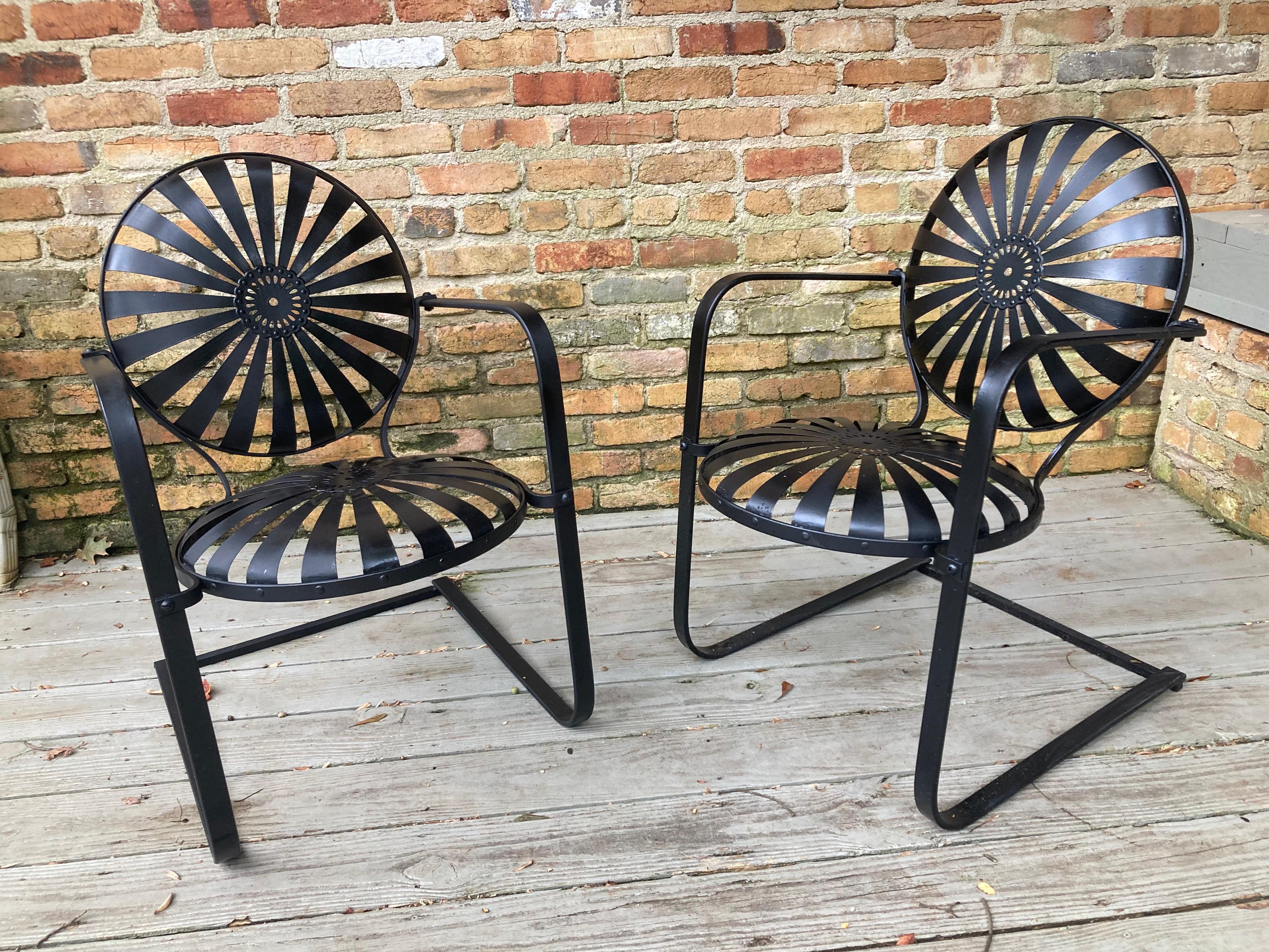 French francois carre pair of cantilever rocking chairs for garden For Sale