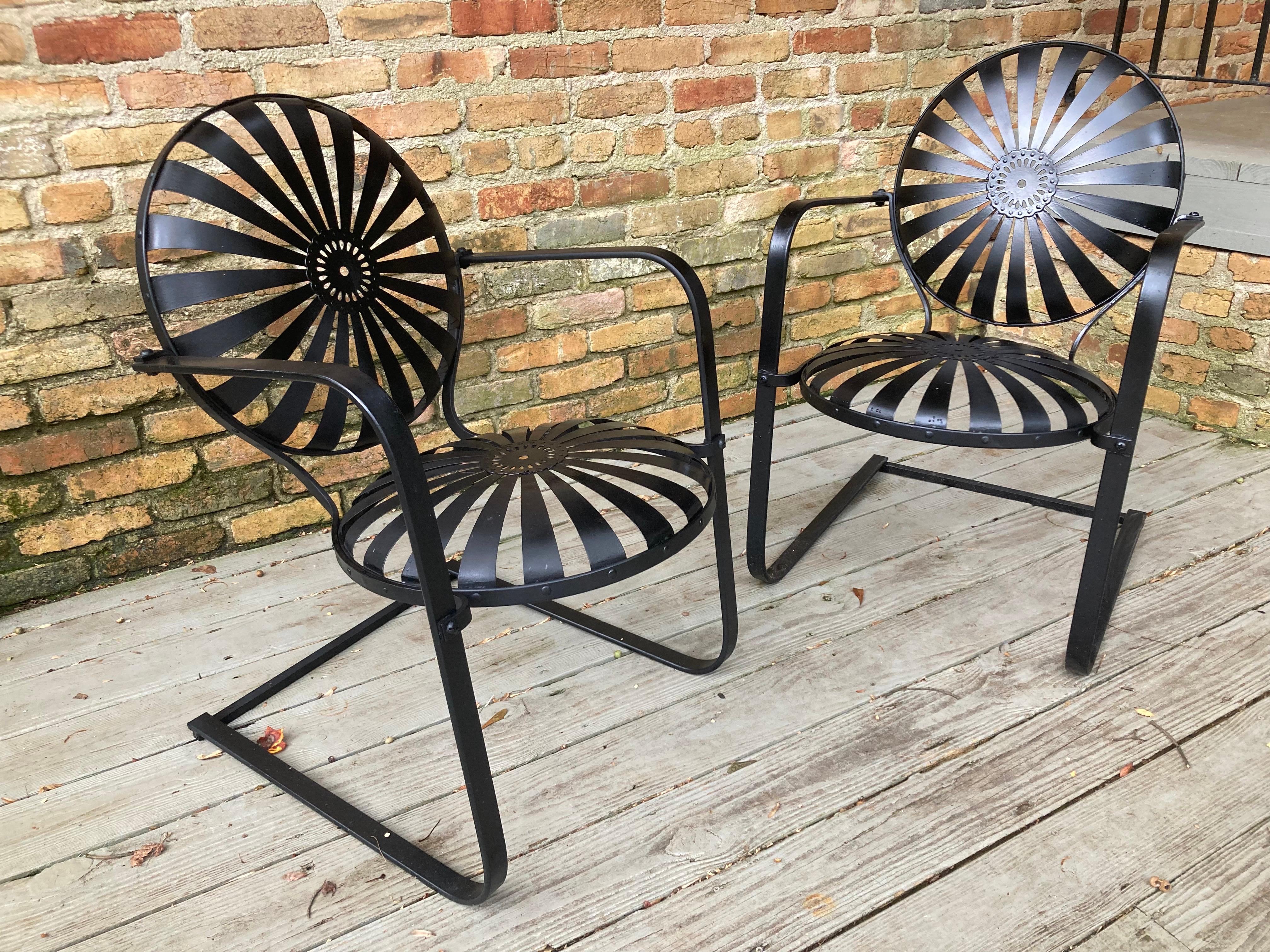 20th Century francois carre pair of cantilever rocking chairs for garden For Sale