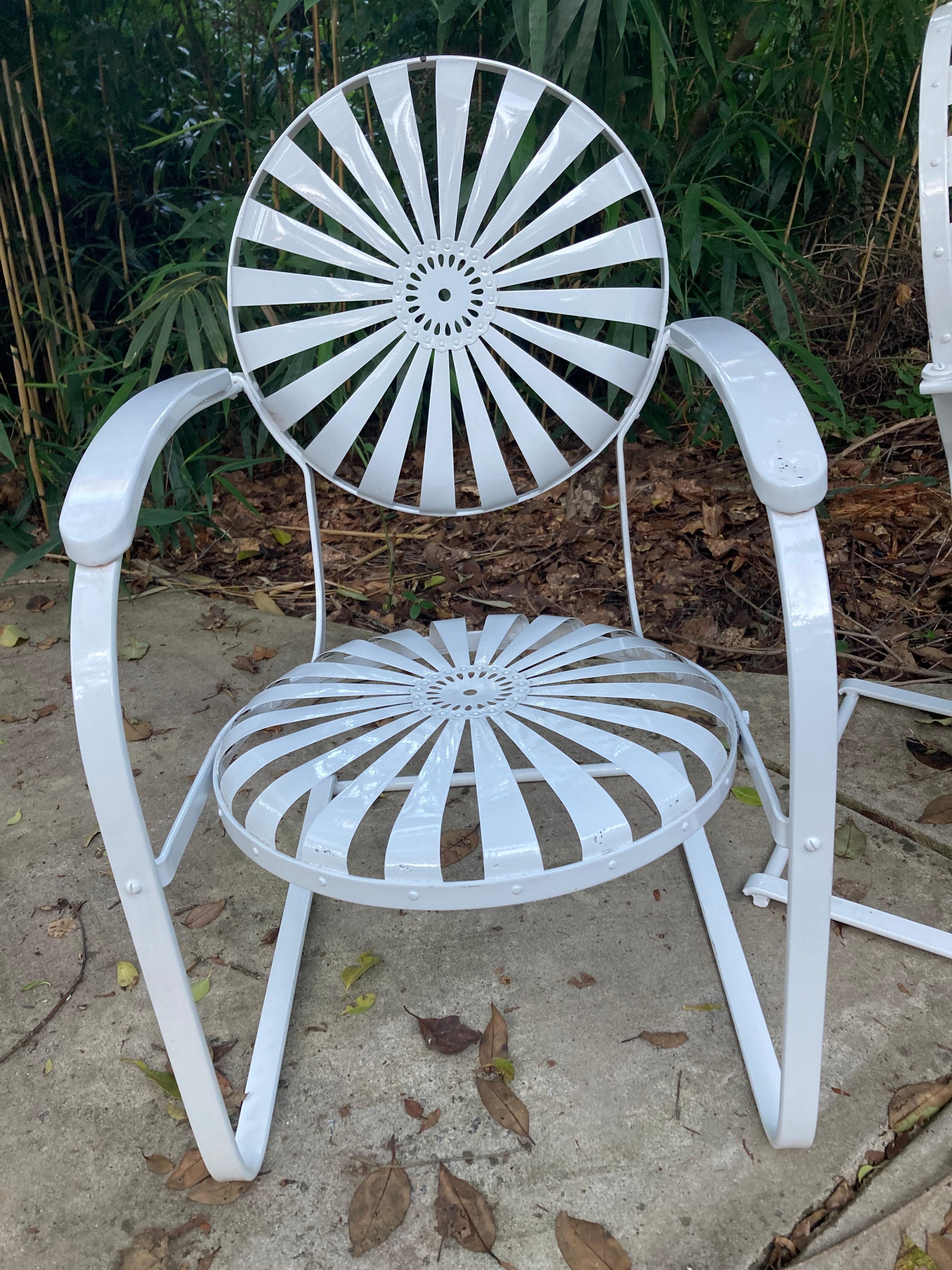 Mid-Century Modern francois carre powder coated white porch rockers circa 1940 For Sale