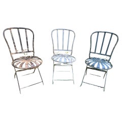 Retro Francois Carre Strap Iron Folding Chairs - Set of 3