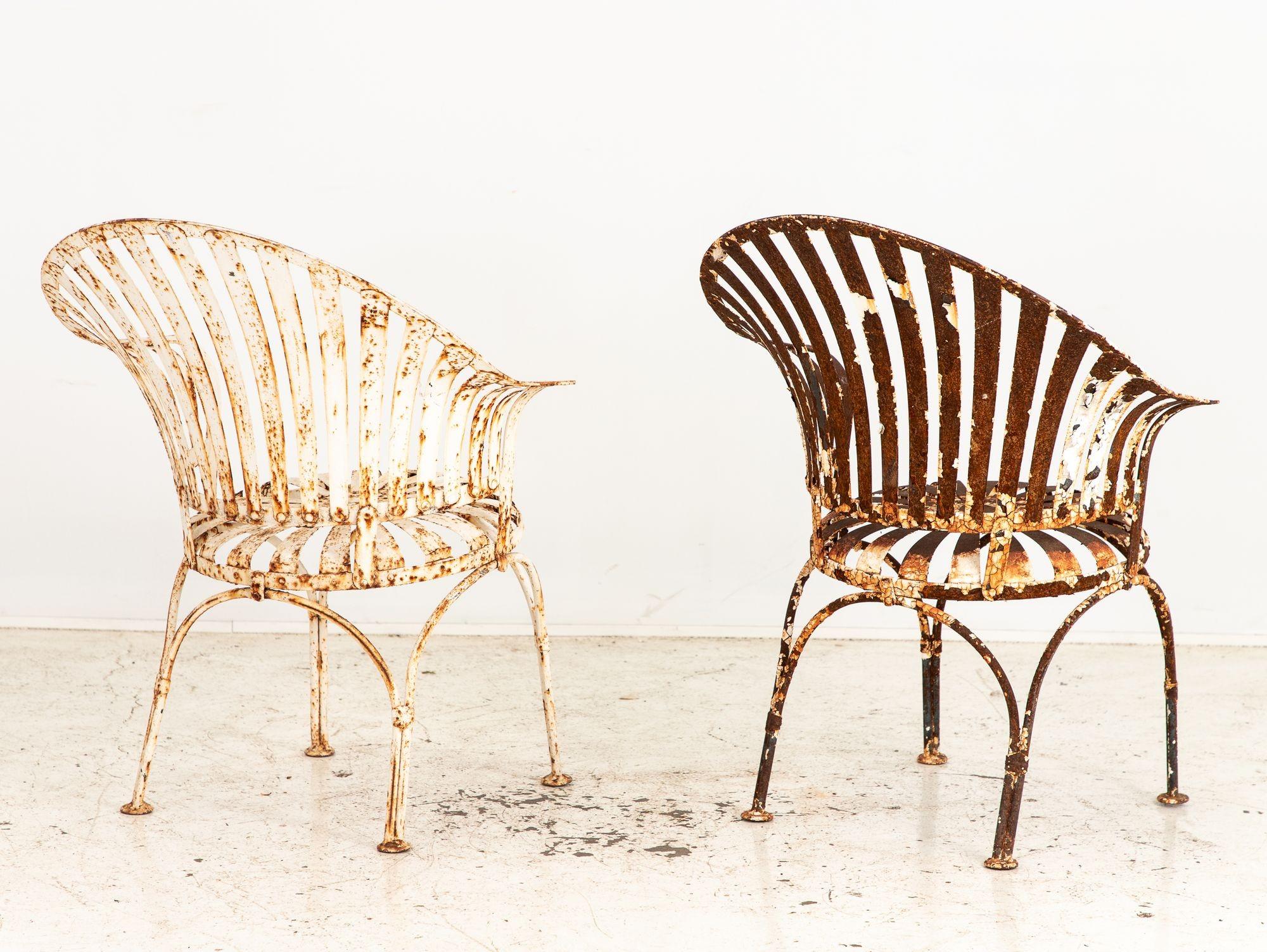 Sillas de jardín de metal con respaldo en abanico estilo Francois Carre, Francia Mediados del S. XX Francés en venta