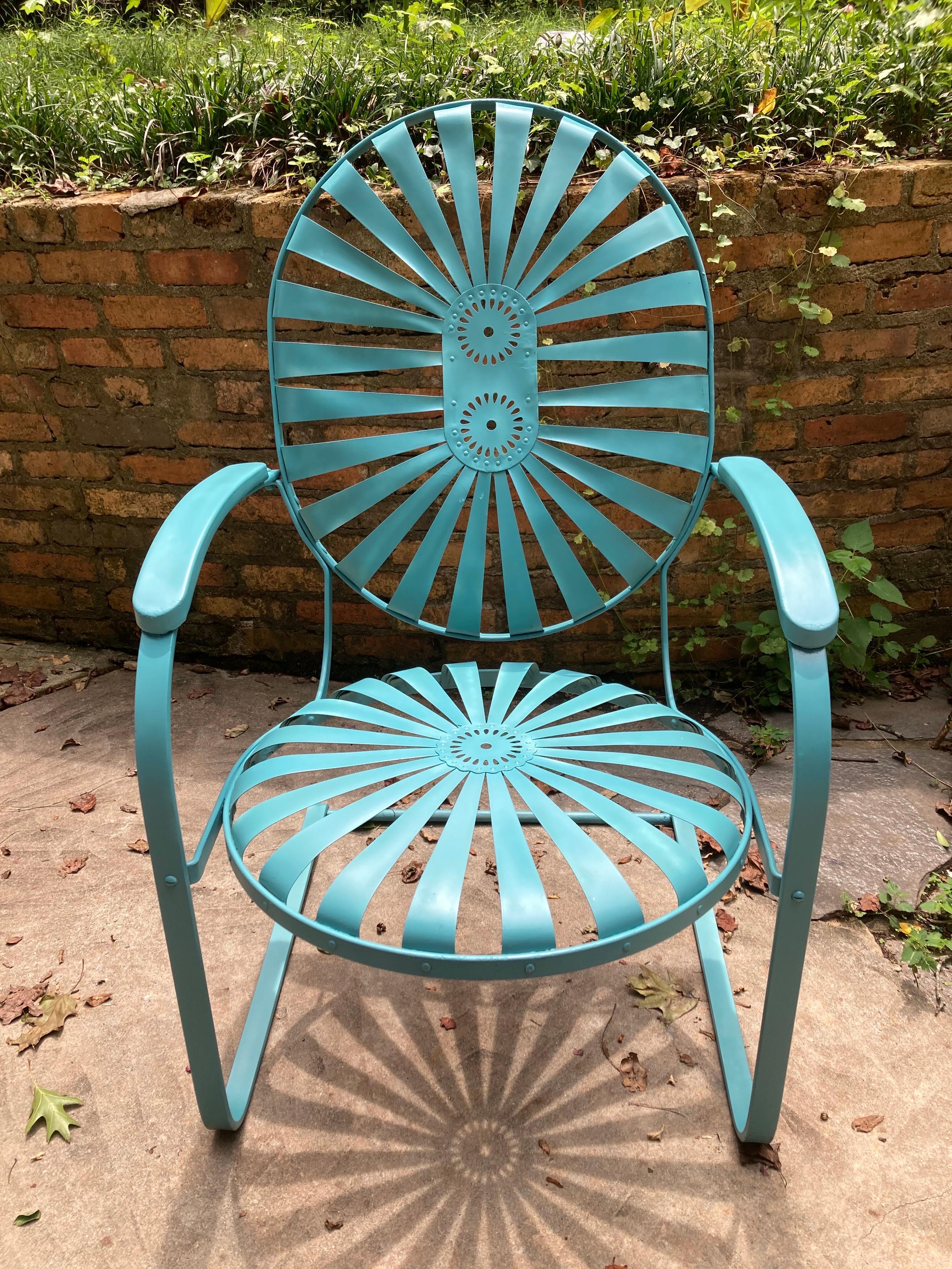 Steel francois carre teal large garden cantilever rocker For Sale