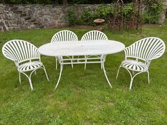 Francois Carre Wrought Iron Oval Dining Table, Four Spring Chairs