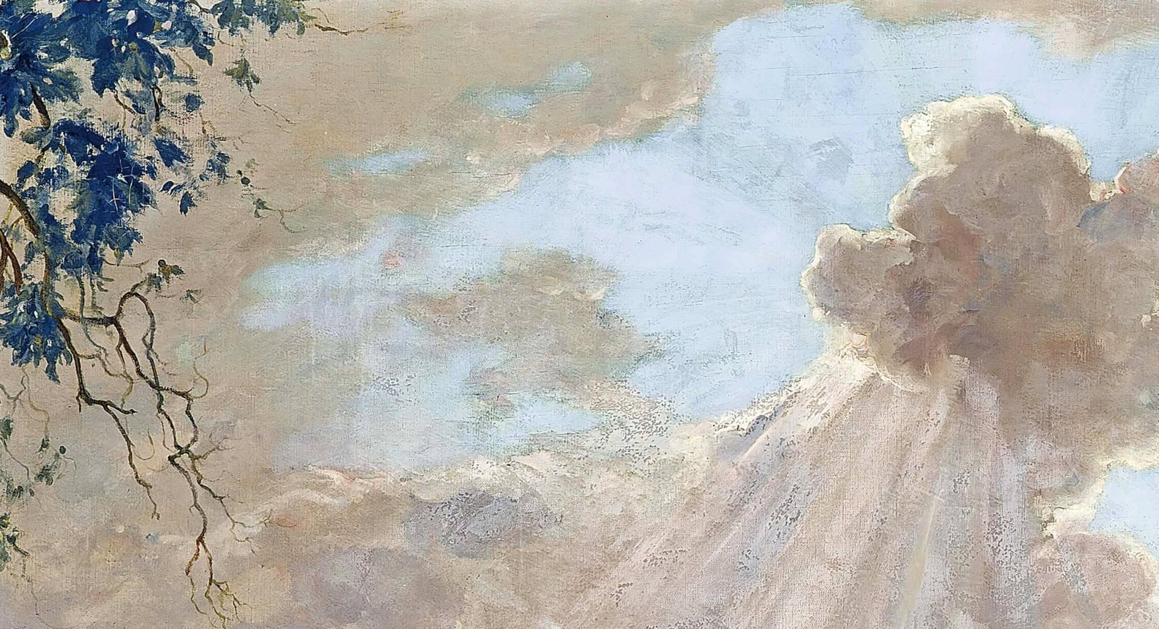 Ligurie, Italie, une peinture impressionniste figurative représentant des paysans sur un pont  - Gris Landscape Painting par Francois Charles Baude