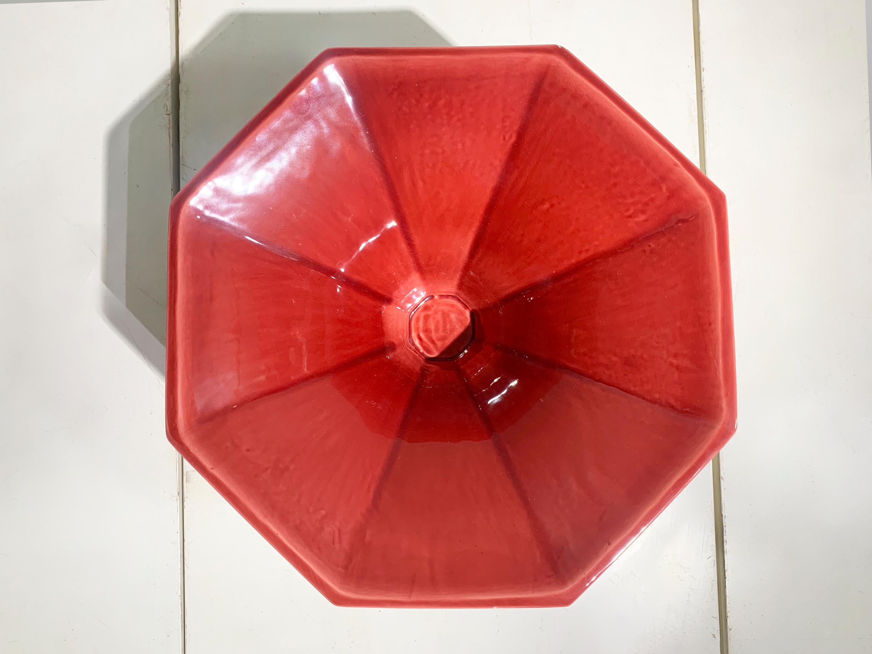 A striking and beautifully crafted ceramic bowl by French François Chatain, this piece embodies the timeless elegance of the Art Deco style through a post modern lens. Created in the 1980s, its bold geometric form and vivid contrasting colors make
