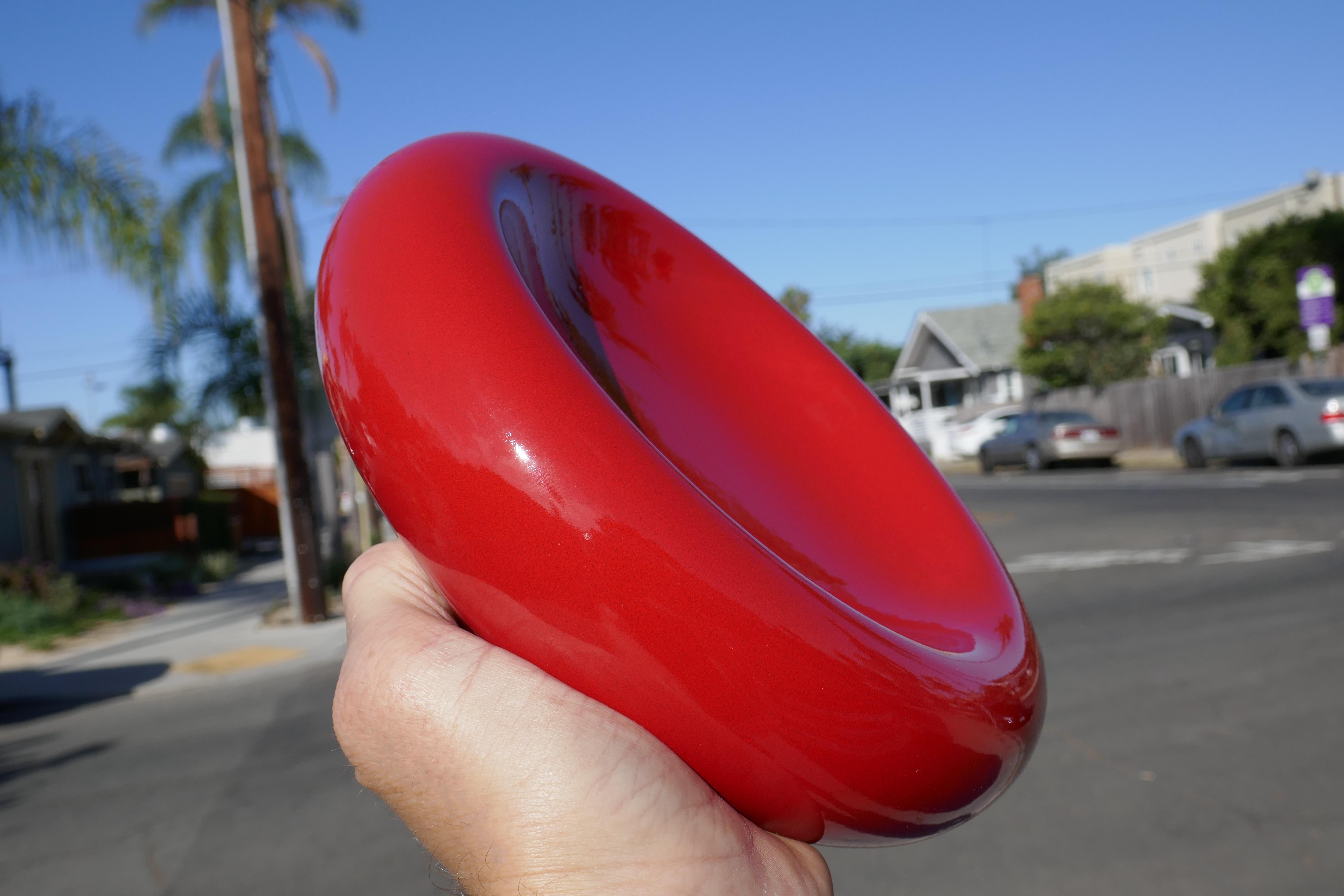 Mid-Century Modern Francois CHATAIN Made In France Ceramic Red Glazed Vide Poche Ashtray Bowl For Sale